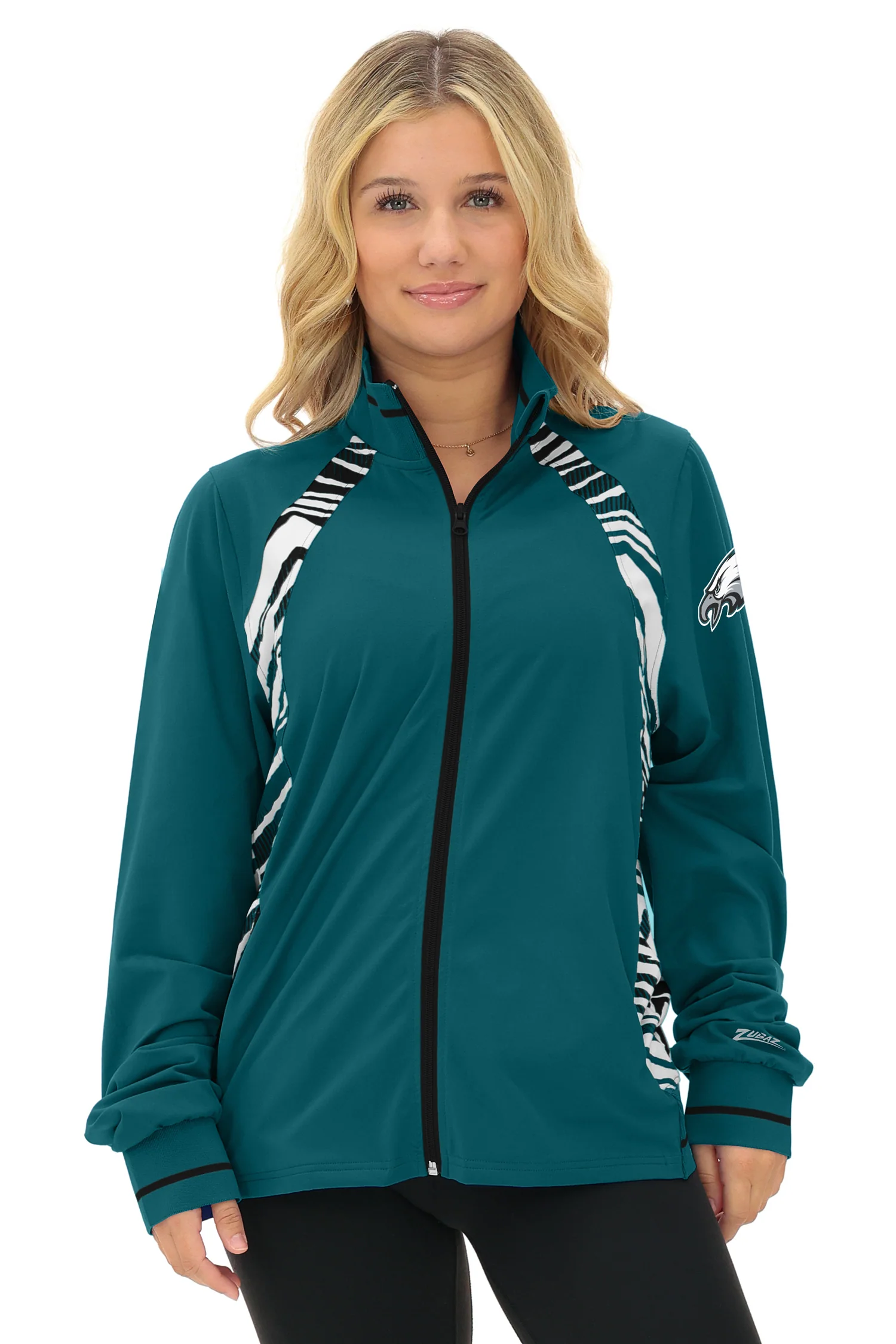 Zubaz NFL Women's Elevated Zebra Ombre Mock Track Full Zip Top, PHILADELPHIA EAGLES - Image 13