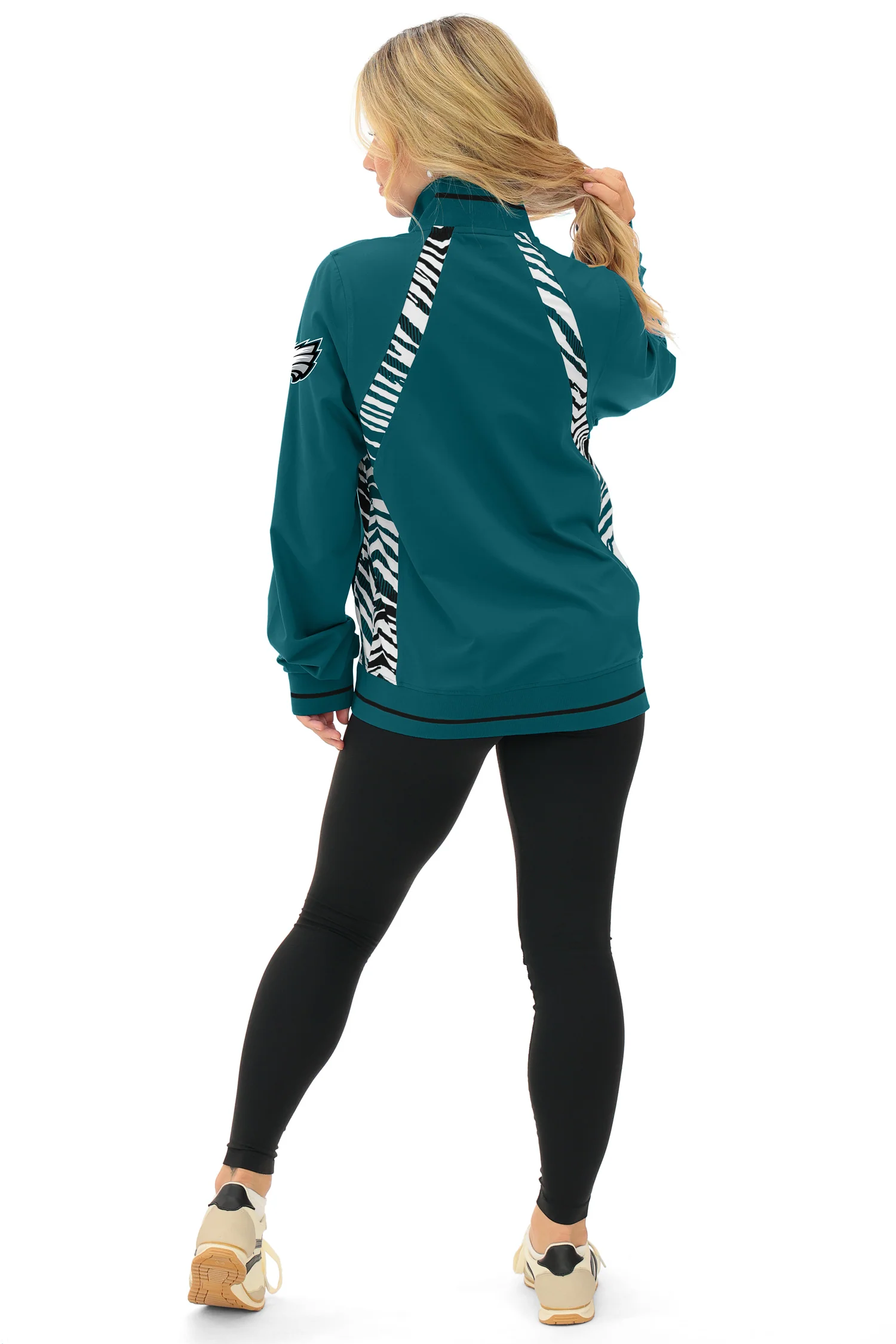 Zubaz NFL Women's Elevated Zebra Ombre Mock Track Full Zip Top, PHILADELPHIA EAGLES - Image 21