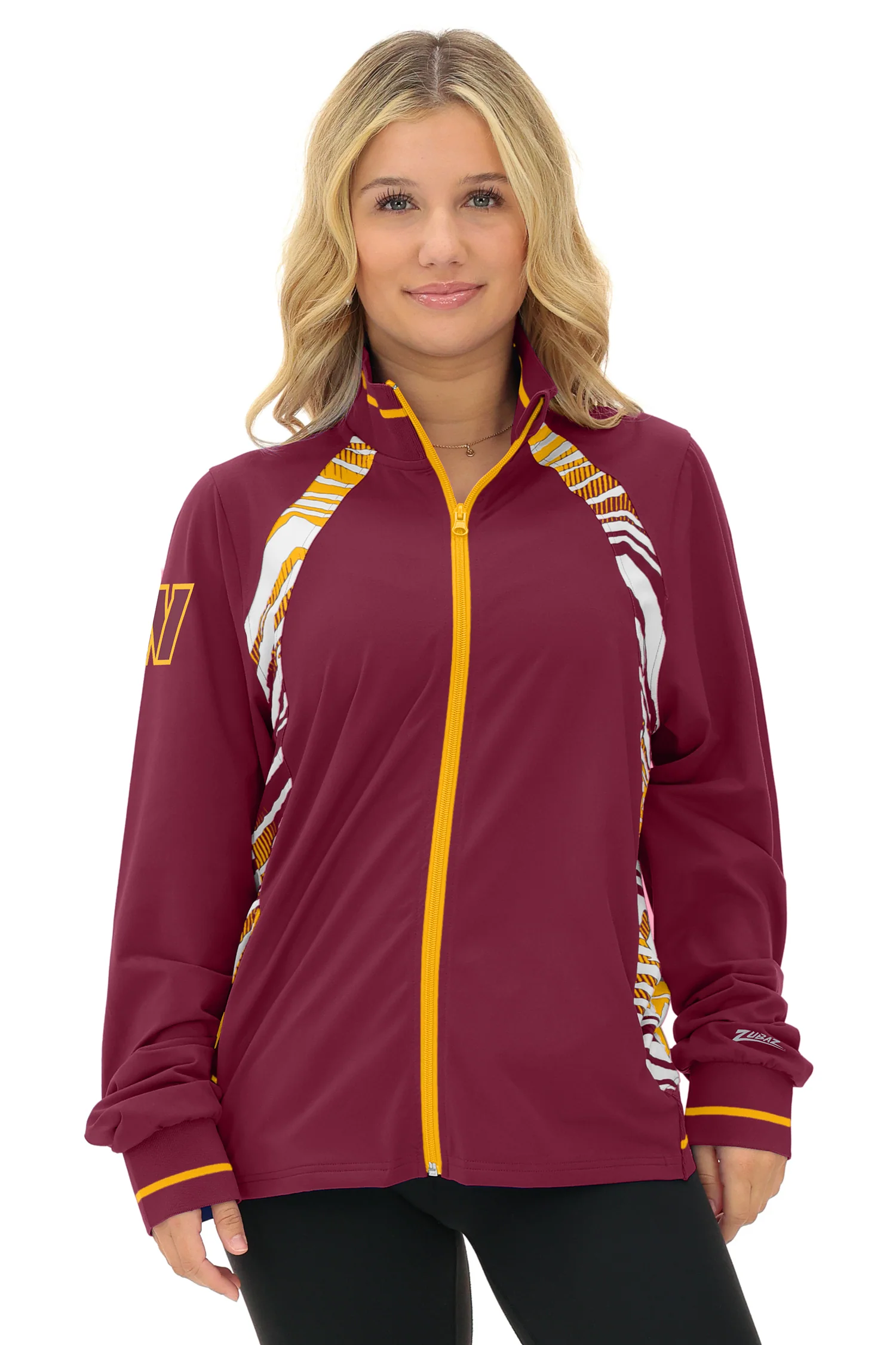 Zubaz NFL Women's Elevated Zebra Ombre Mock Track Full Zip Top, WASHINGTON COMMANDERS - Image 16
