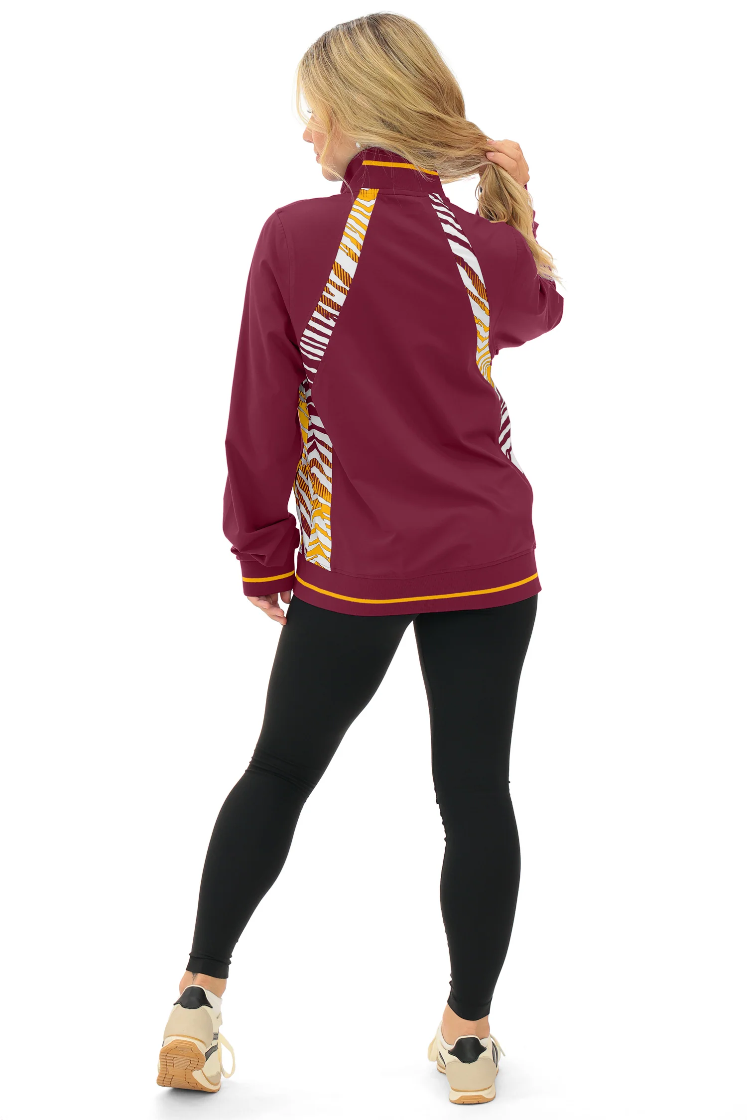 Zubaz NFL Women's Elevated Zebra Ombre Mock Track Full Zip Top, WASHINGTON COMMANDERS - Image 4