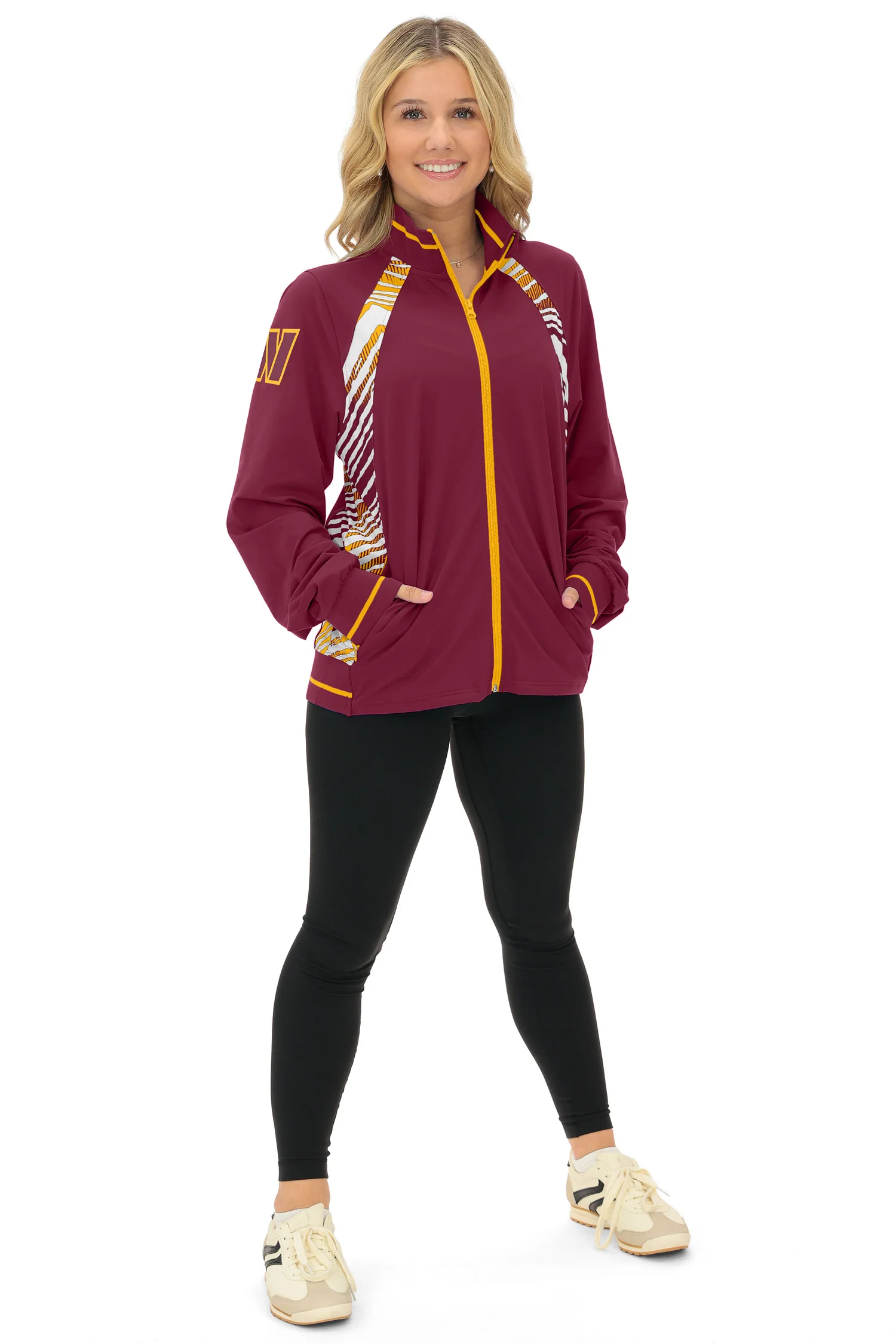 Zubaz NFL Women's Elevated Zebra Ombre Mock Track Full Zip Top, WASHINGTON COMMANDERS - Image 5