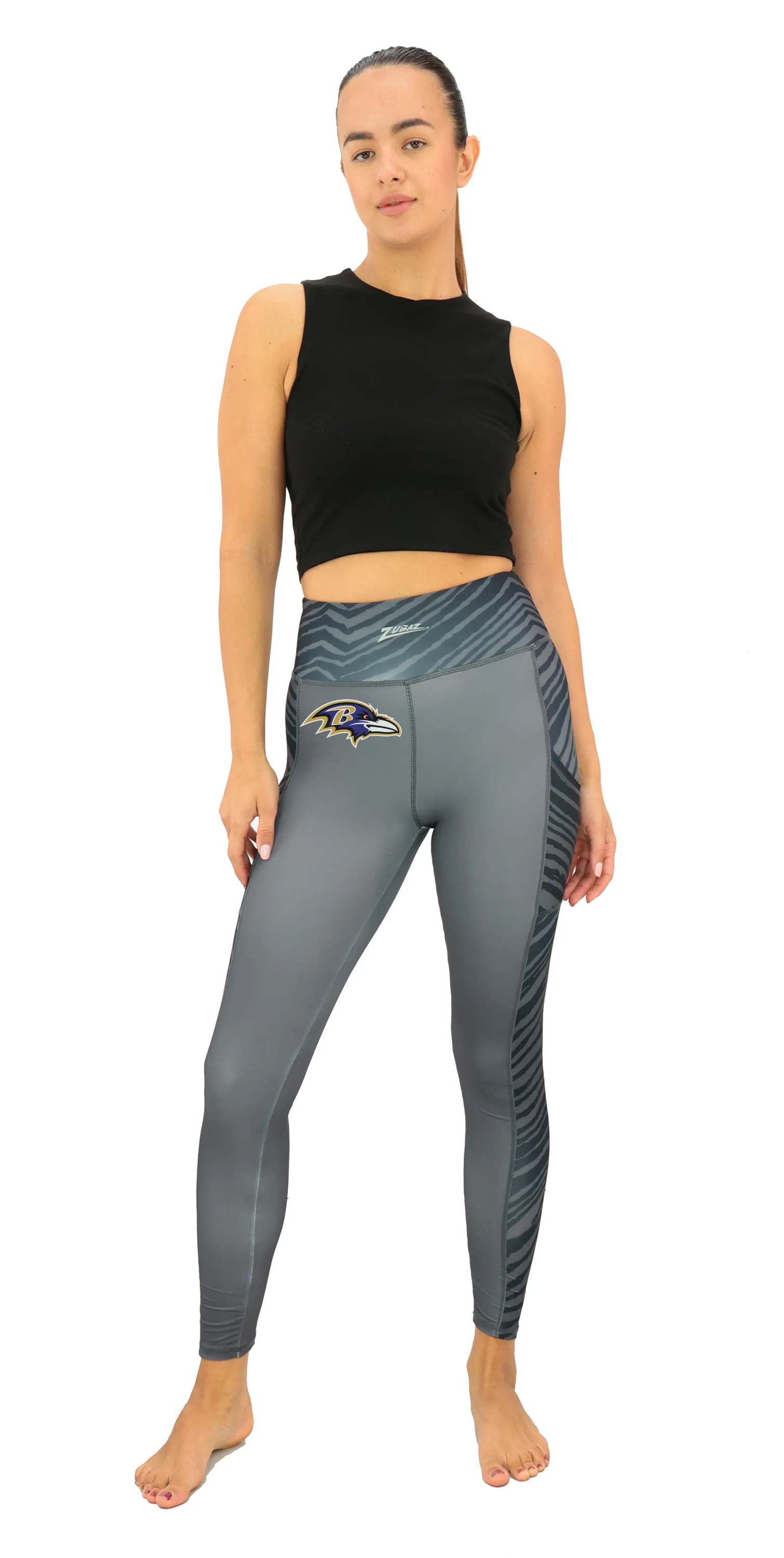 Zubaz NFL Women's Elevated Zebra Tonal Leggings, Baltimore Ravens