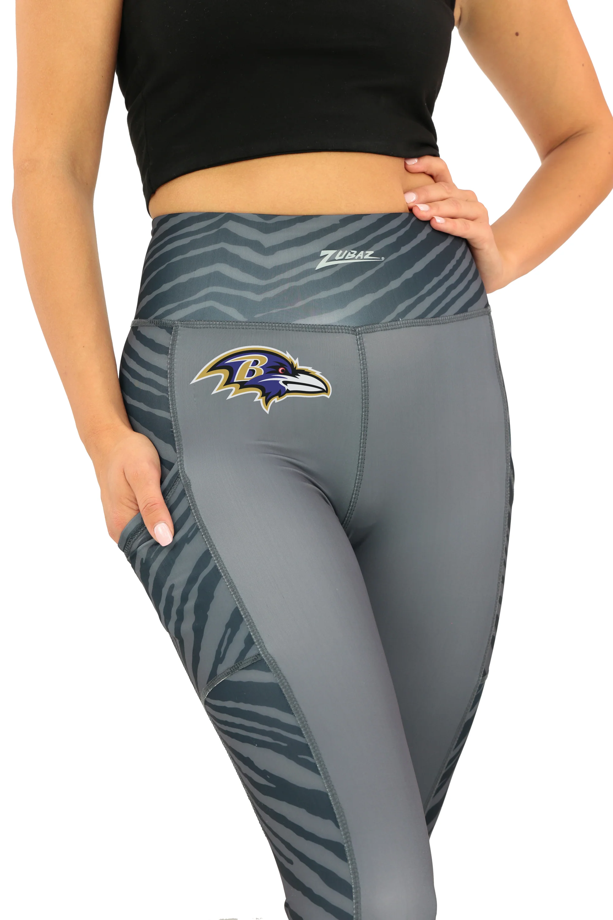 Zubaz NFL Women's Elevated Zebra Tonal Leggings, Baltimore Ravens - Image 6
