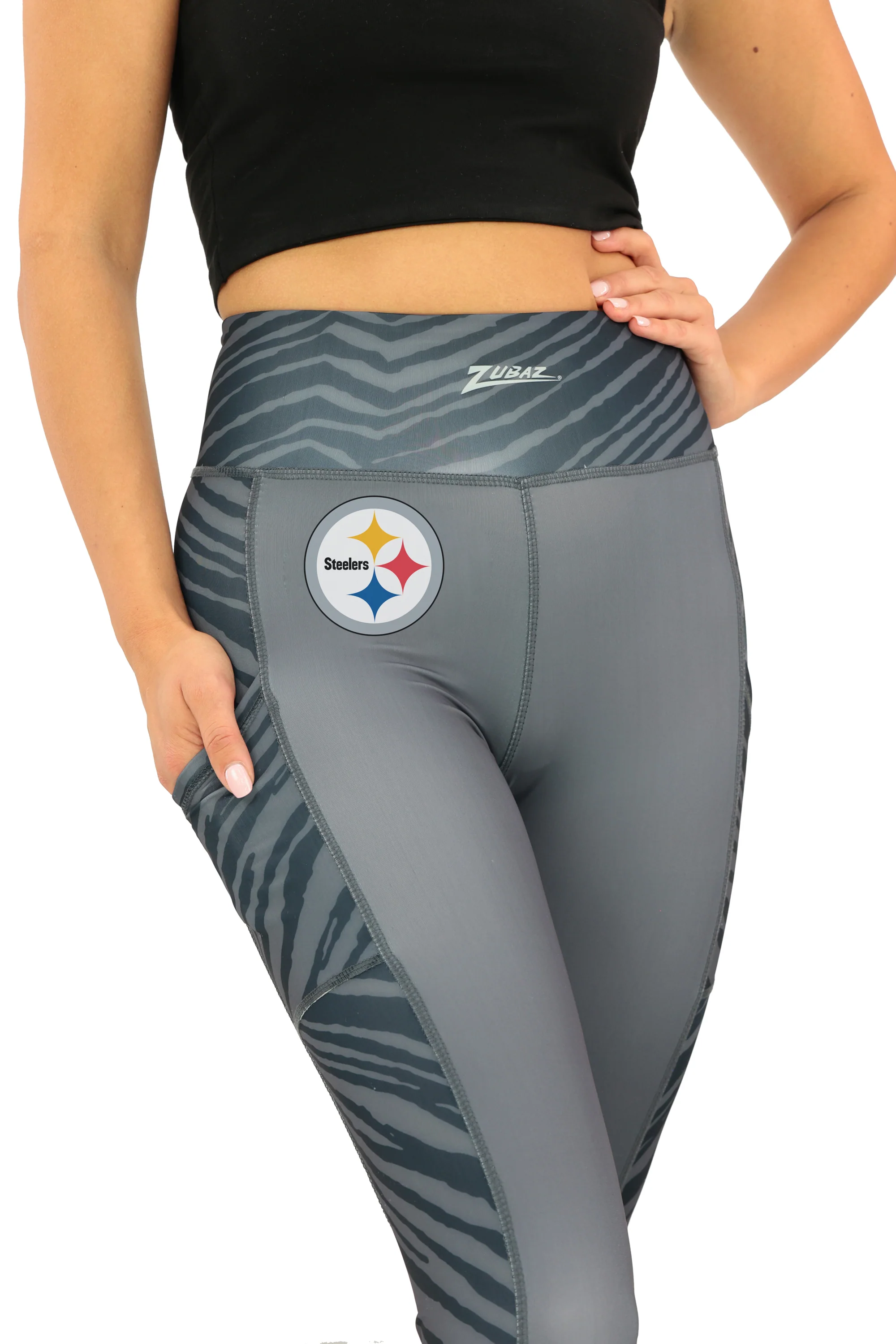 Zubaz NFL Women's Elevated Zebra Tonal Leggings, Pittsburgh Steelers - Image 54