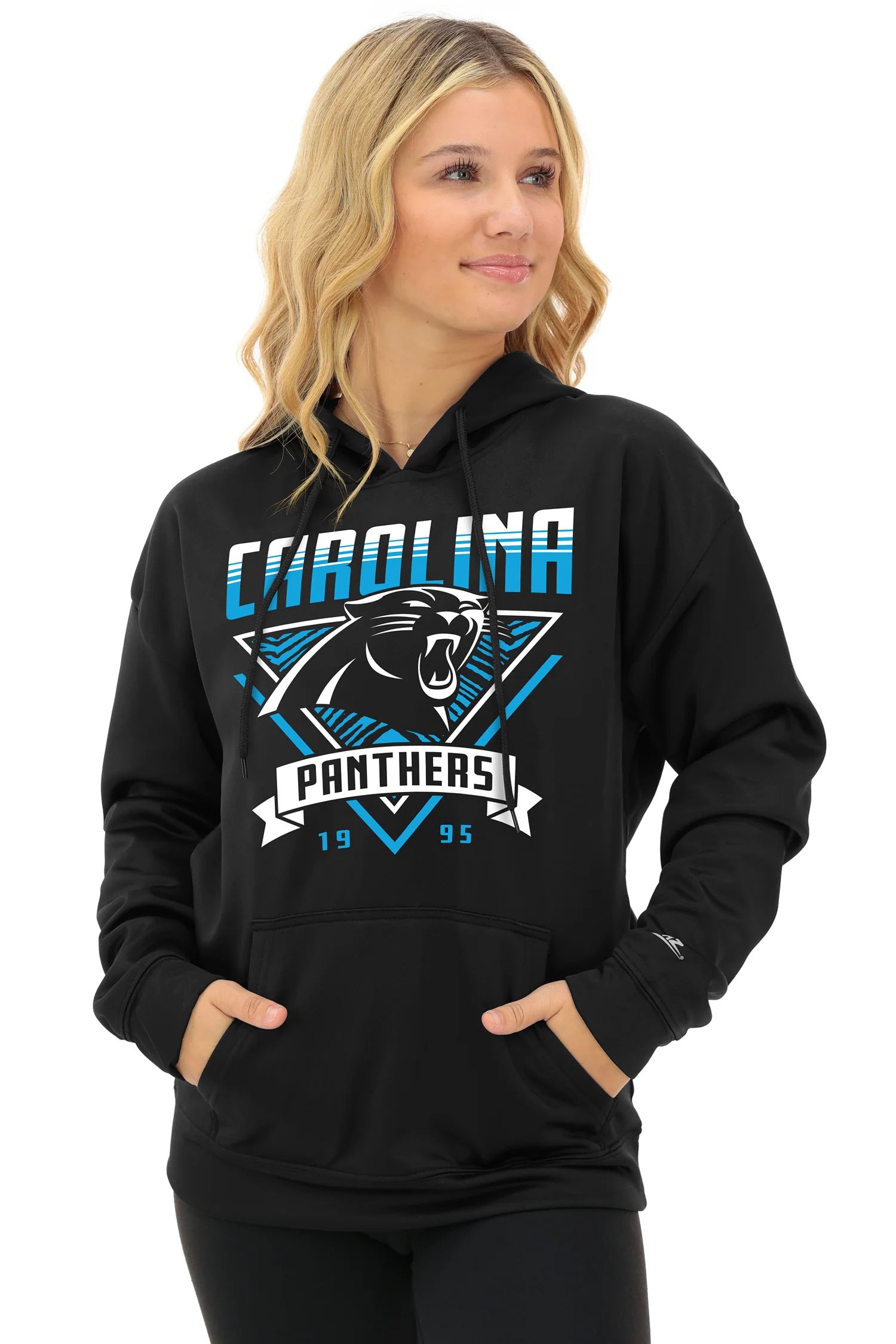 Zubaz NFL Women's Free Play 2 Color Zebra Liner Hoodie, CAROLINA PANTHERS - Image 13