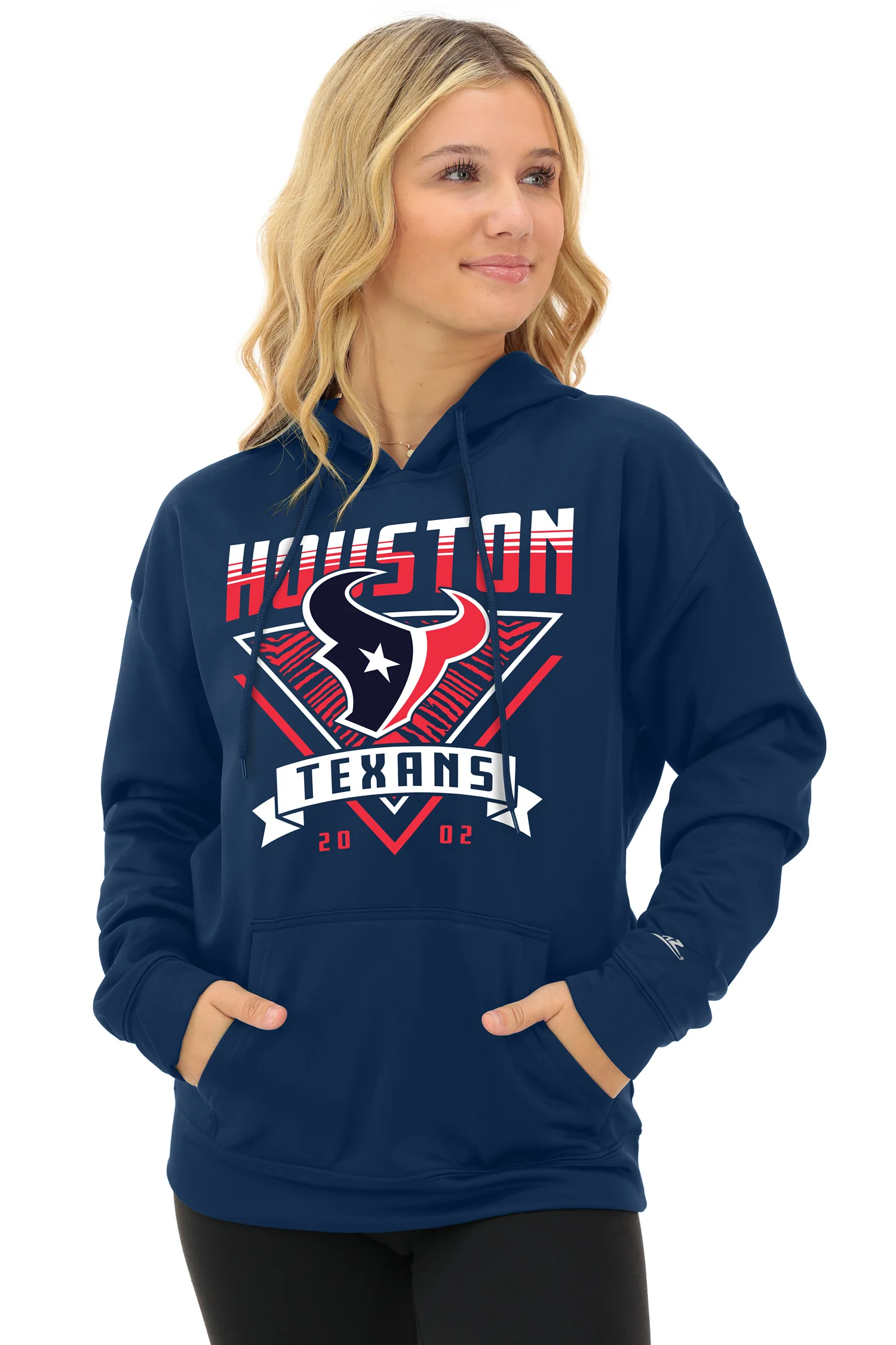 Zubaz NFL Women's Free Play 2 Color Zebra Liner Hoodie, HOUSTON TEXANS