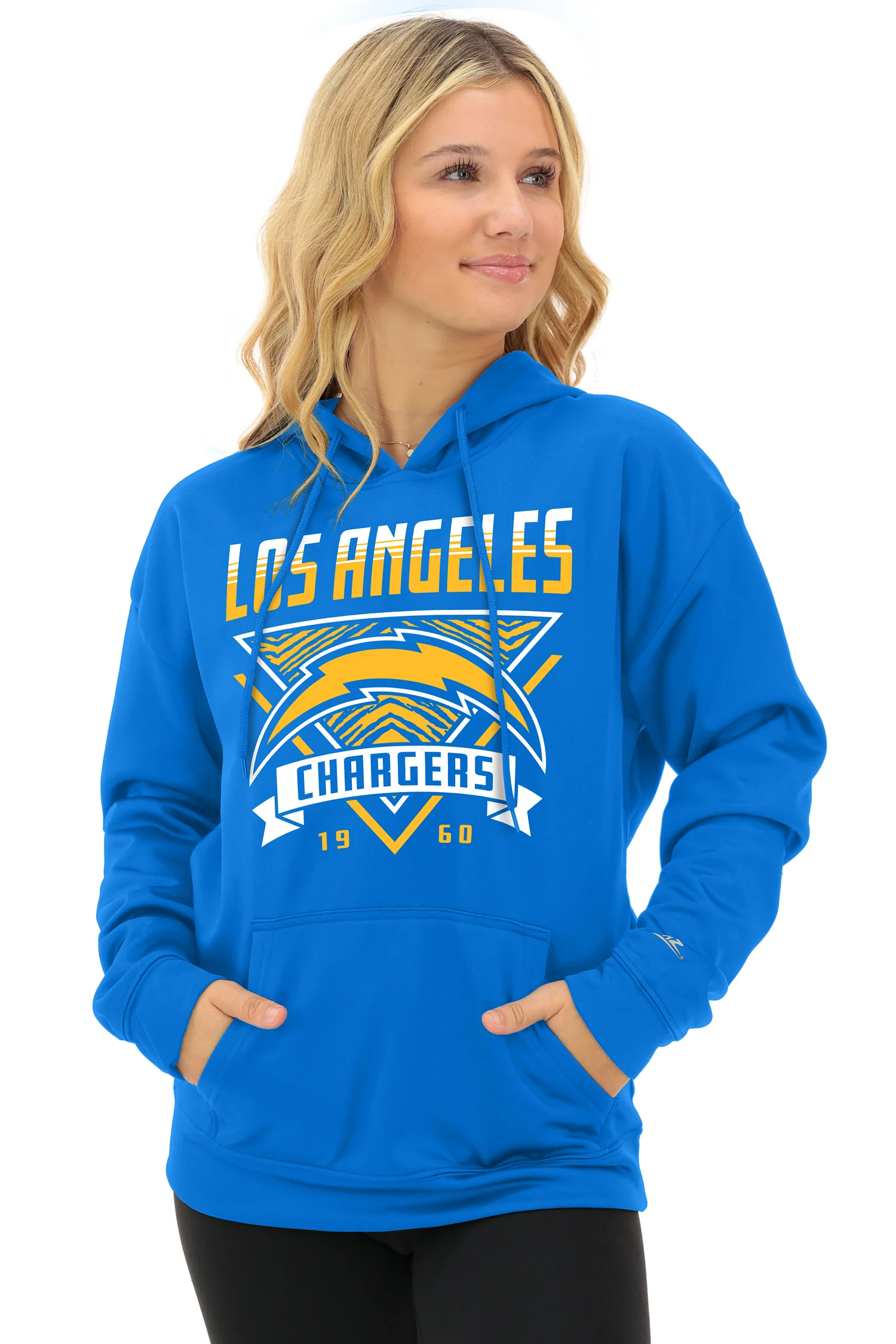 Zubaz NFL Women's Free Play 2 Color Zebra Liner Hoodie, LOS ANGELES CHARGERS