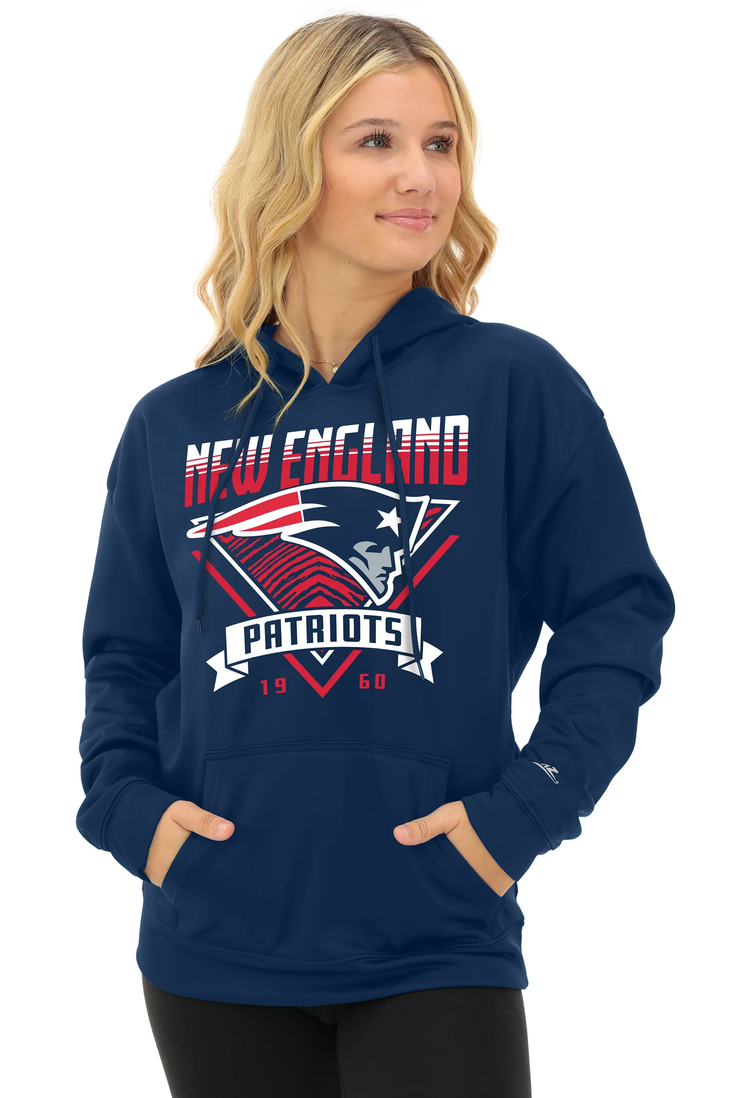 Zubaz NFL Women's Free Play 2 Color Zebra Liner Hoodie, NEW ENGLAND PATRIOTS - Image 2