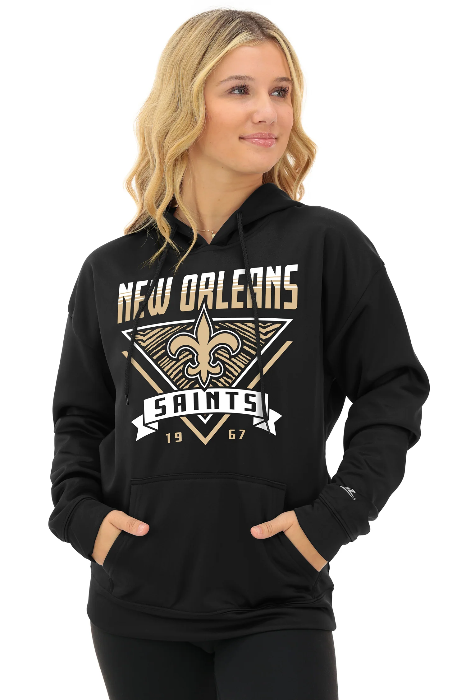 Zubaz NFL Women's Free Play 2 Color Zebra Liner Hoodie, NEW ORLEANS SAINTS - Image 5