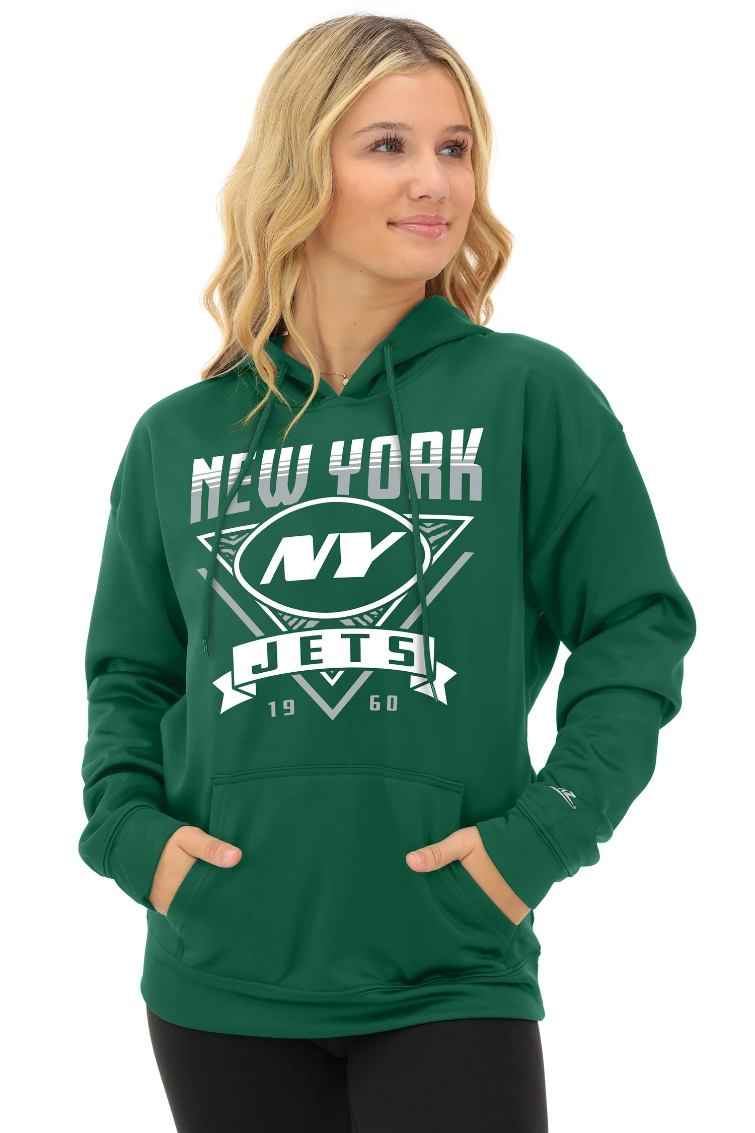 Zubaz NFL Women's Free Play 2 Color Zebra Liner Hoodie, NEW YORK JETS - Image 5