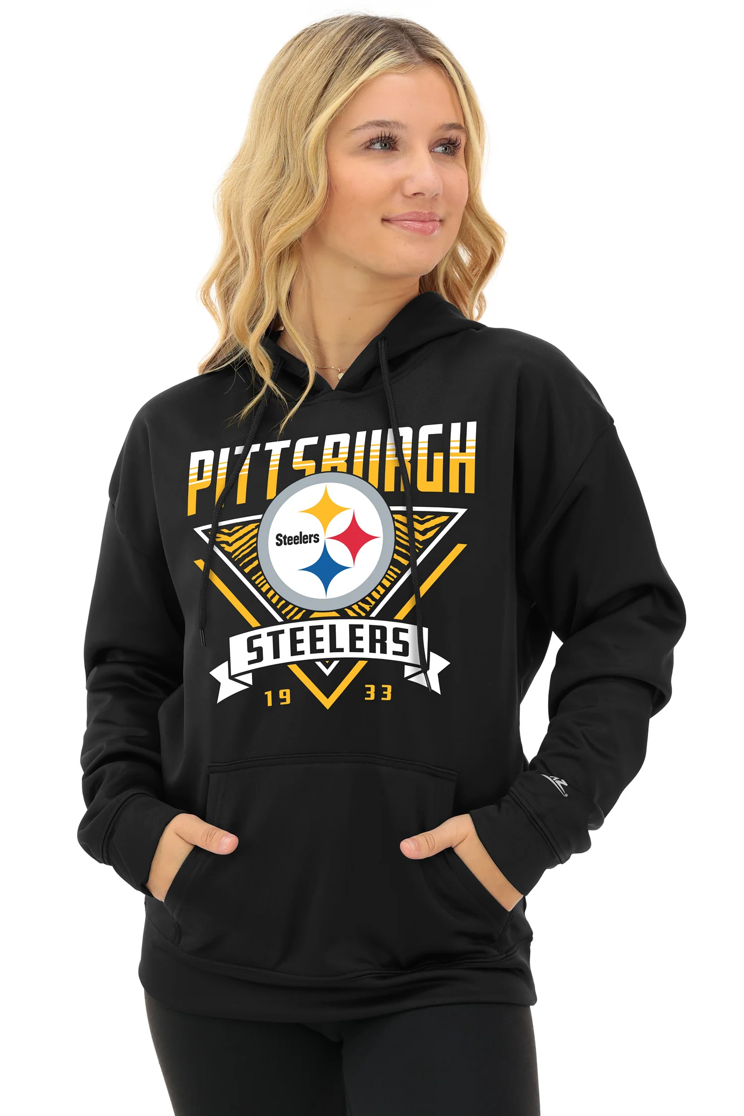 Zubaz NFL Women's Free Play 2 Color Zebra Liner Hoodie, PITTSBURGH STEELERS - Image 2