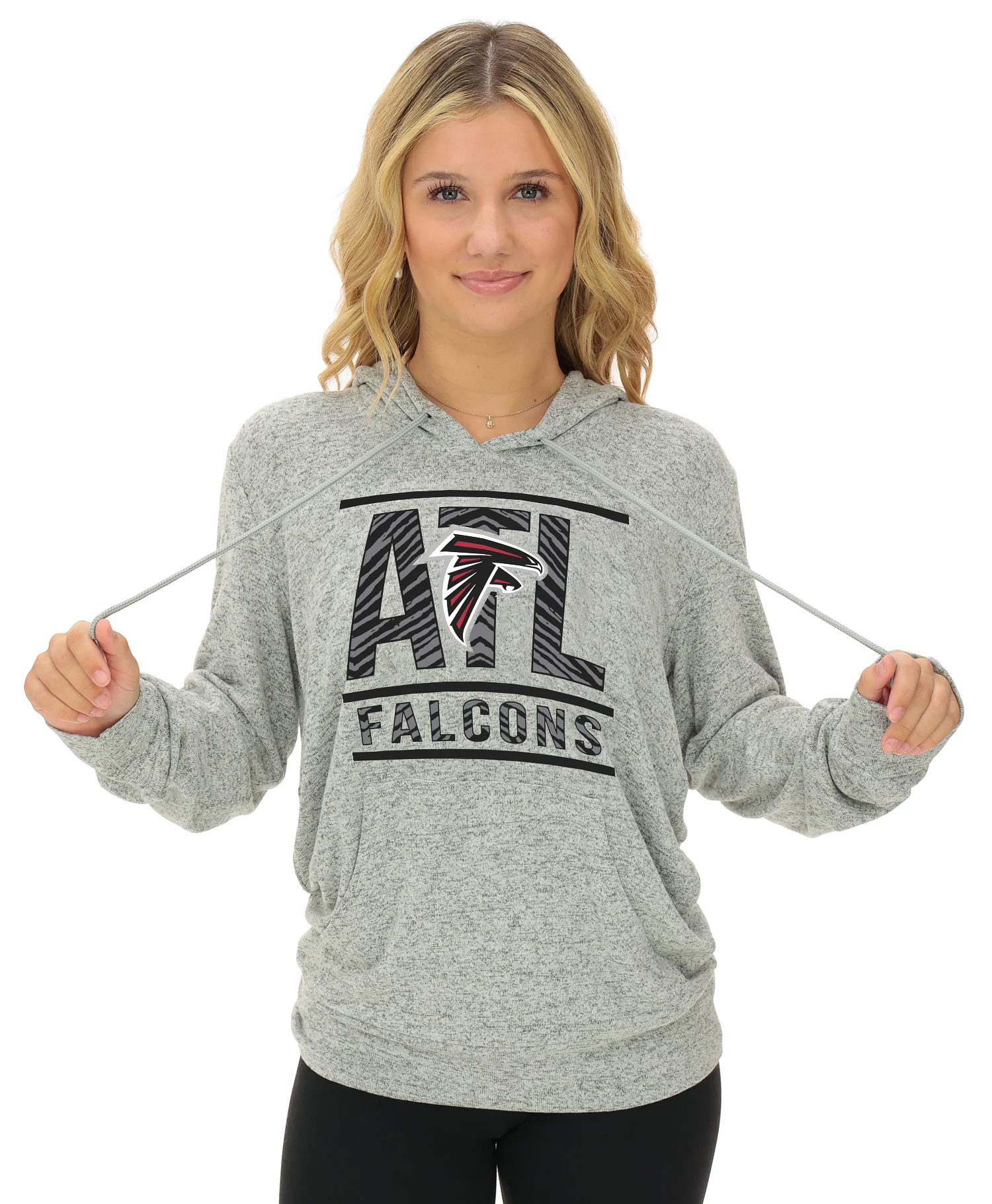 Zubaz NFL Women's Goal Line Soft Marled Gray Hoodie, Atlanta Falcons - Image 24