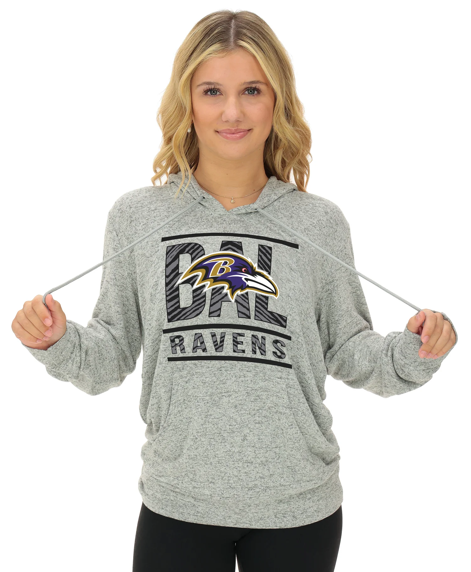 Zubaz NFL Women's Goal Line Soft Marled Gray Hoodie, Baltimore Ravens - Image 15