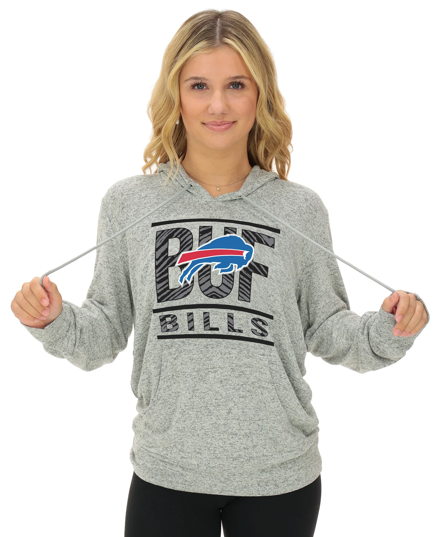 Zubaz NFL Women's Goal Line Soft Marled Gray Hoodie, Buffalo Bills - Image 12
