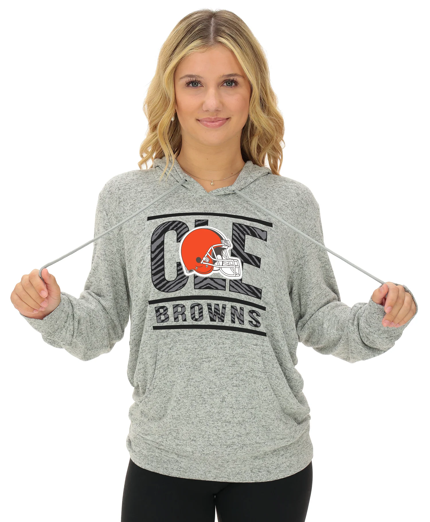 Zubaz NFL Women's Goal Line Soft Marled Gray Hoodie, Cleveland Browns - Image 15
