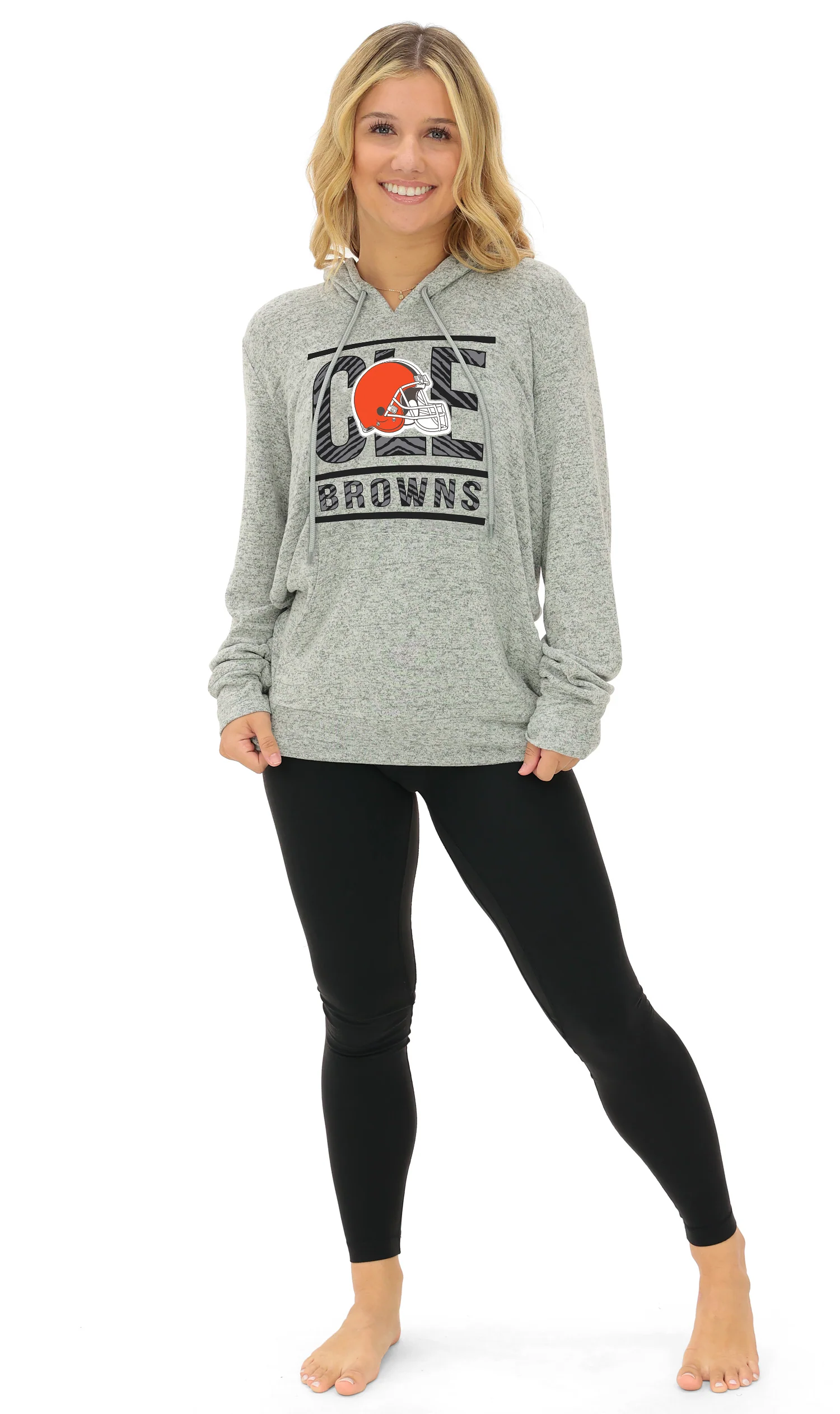 Zubaz NFL Women's Goal Line Soft Marled Gray Hoodie, Cleveland Browns - Image 19