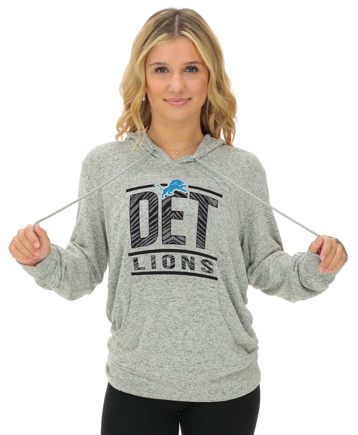 Zubaz NFL Women's Goal Line Soft Marled Gray Hoodie, Detroit Lions - Image 21