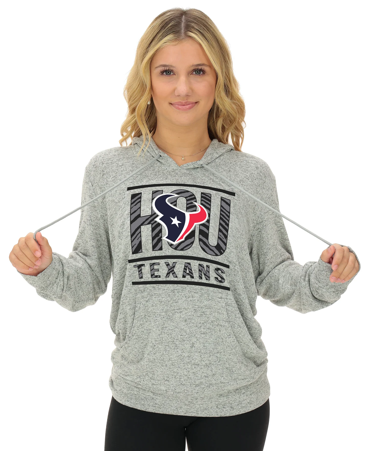 Zubaz NFL Women's Goal Line Soft Marled Gray Hoodie, Houston Texans - Image 24