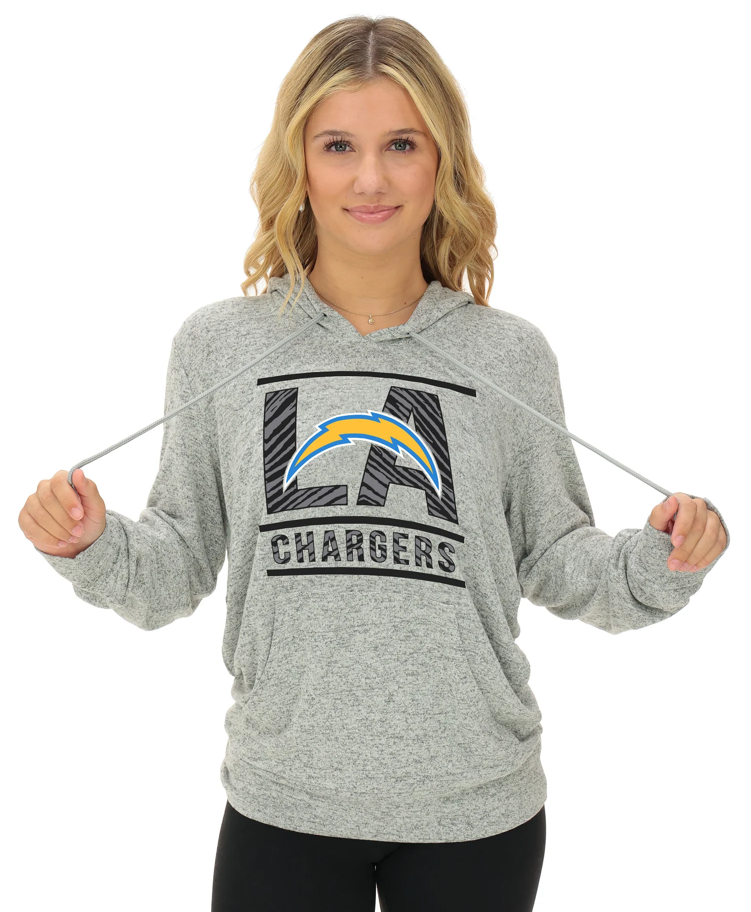 Zubaz NFL Women's Goal Line Soft Marled Gray Hoodie, Los Angeles Chargers, - Image 15
