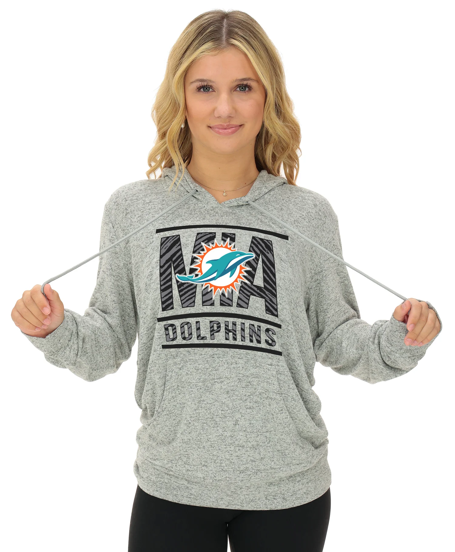 Zubaz NFL Women's Goal Line Soft Marled Gray Hoodie, Miami Dolphins - Image 6