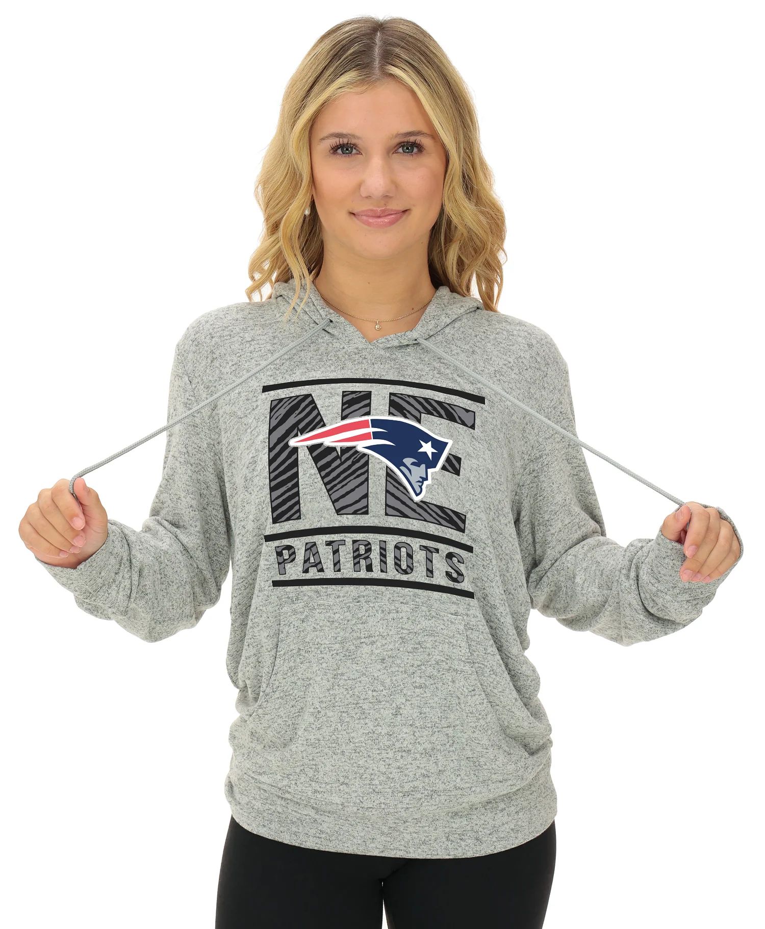 Zubaz NFL Women's Goal Line Soft Marled Gray Hoodie, New England Patriots - Image 12