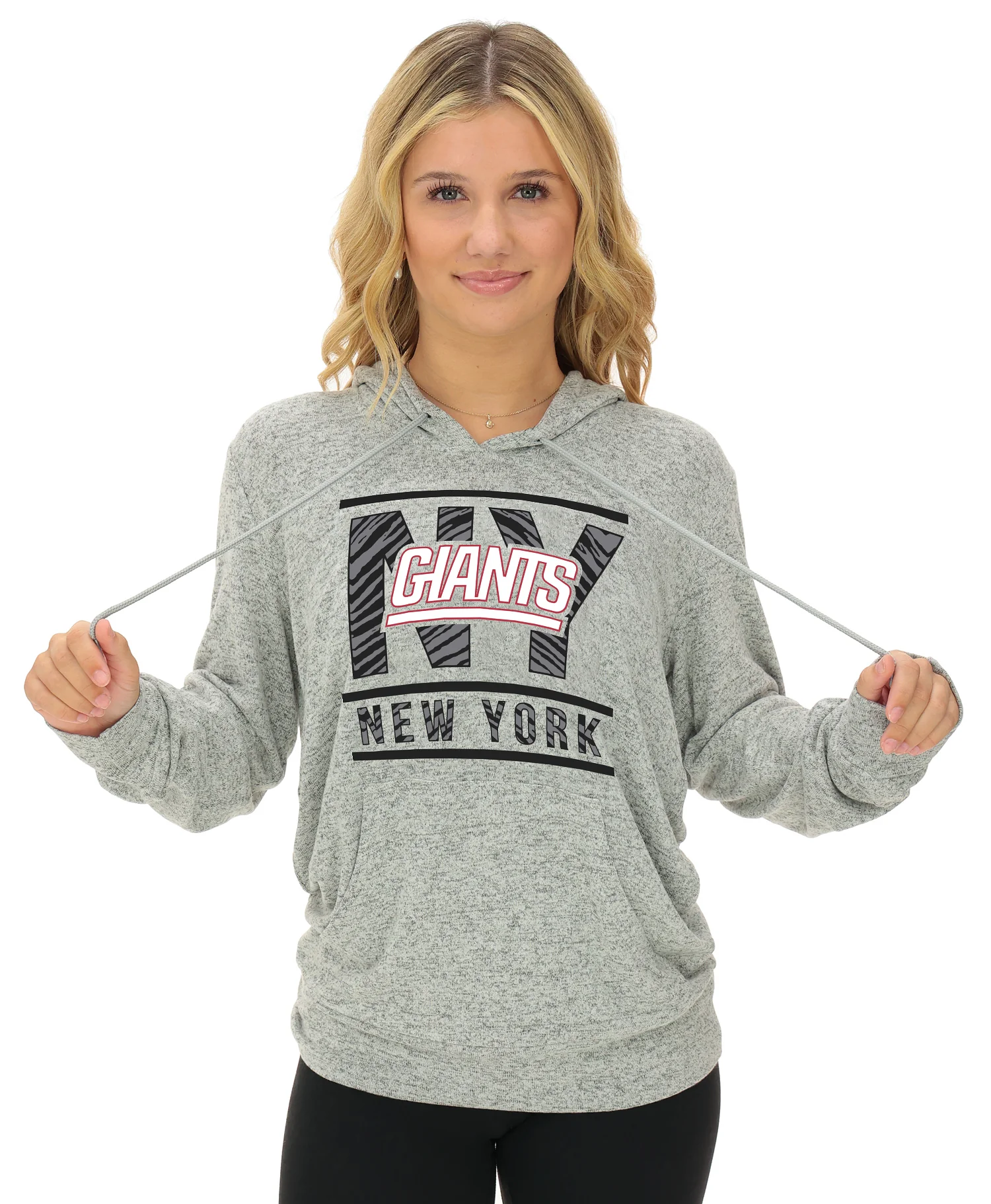 Zubaz NFL Women's Goal Line Soft Marled Gray Hoodie, New York Giants - Image 15
