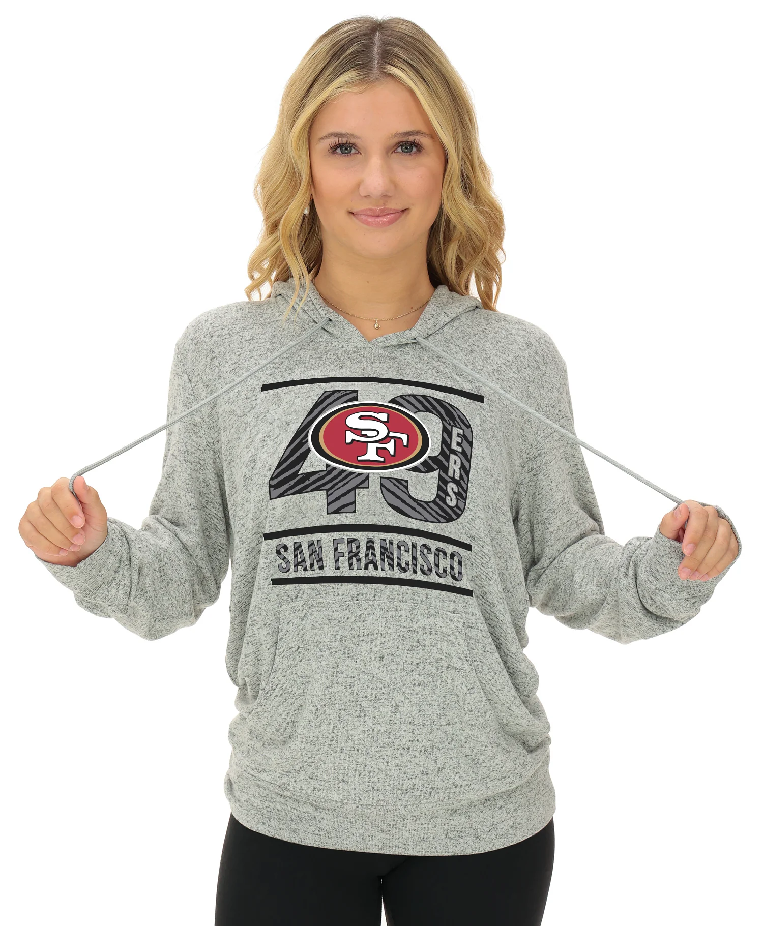 Zubaz NFL Women's Goal Line Soft Marled Gray Hoodie, San Francisco 49Ers - Image 12