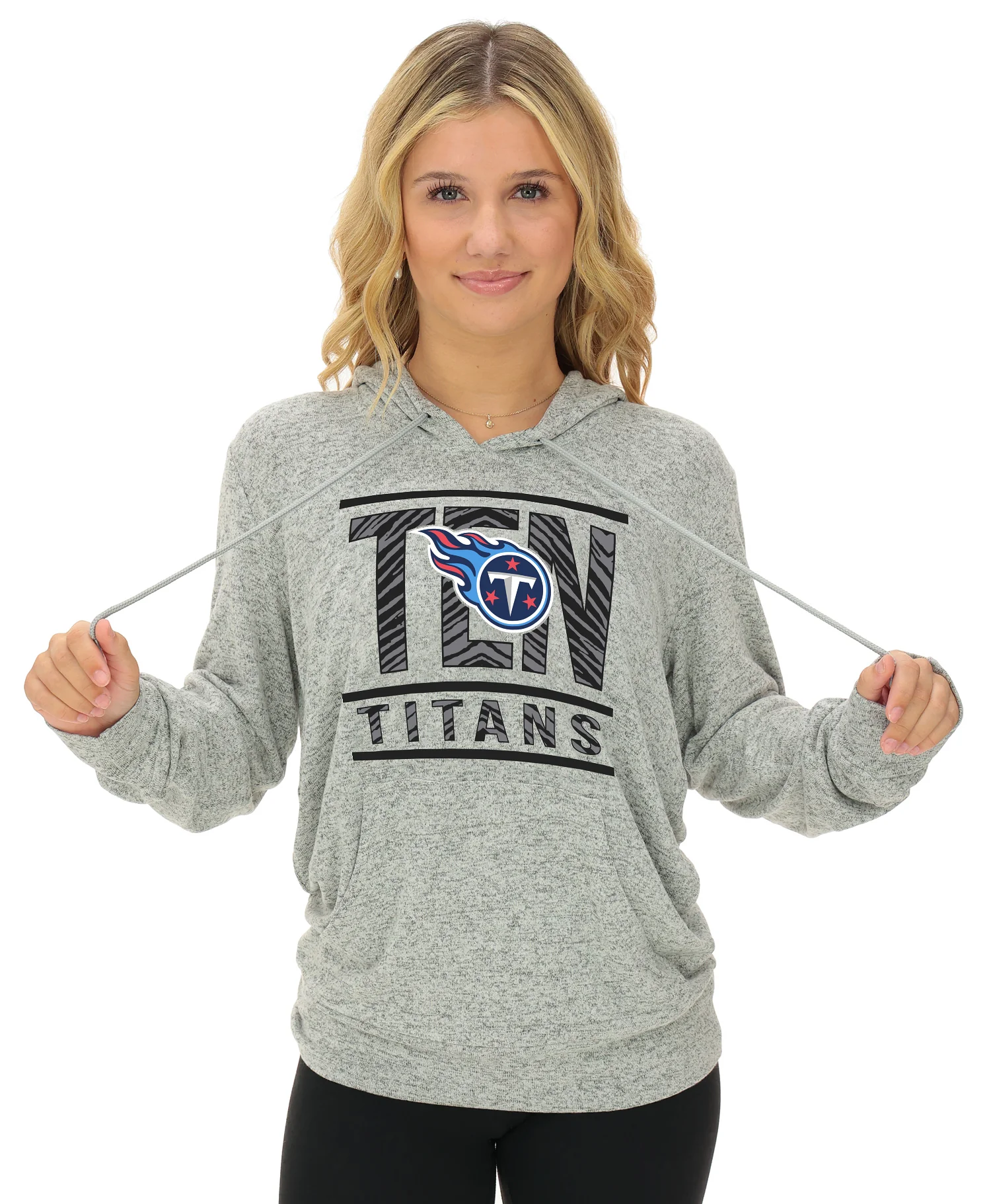 Zubaz NFL Women's Goal Line Soft Marled Gray Hoodie, Tennessee Titans