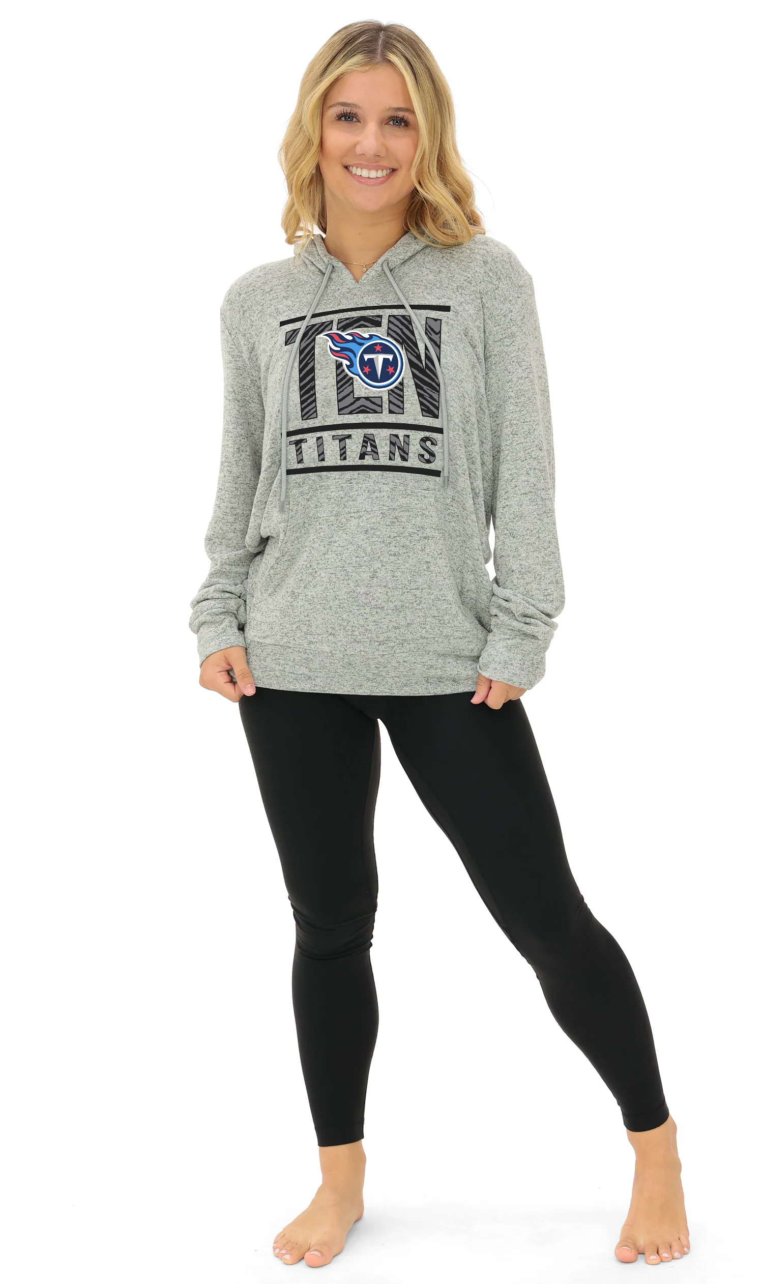 Zubaz NFL Women's Goal Line Soft Marled Gray Hoodie, Tennessee Titans - Image 22