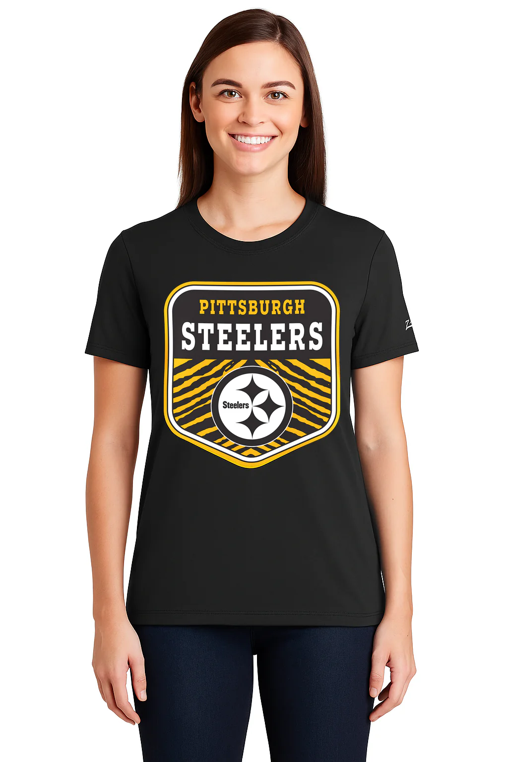 Zubaz NFL Women's Kicker Team Color Short Sleeve T-Shirt, Pittsburgh Steelers - Image 42