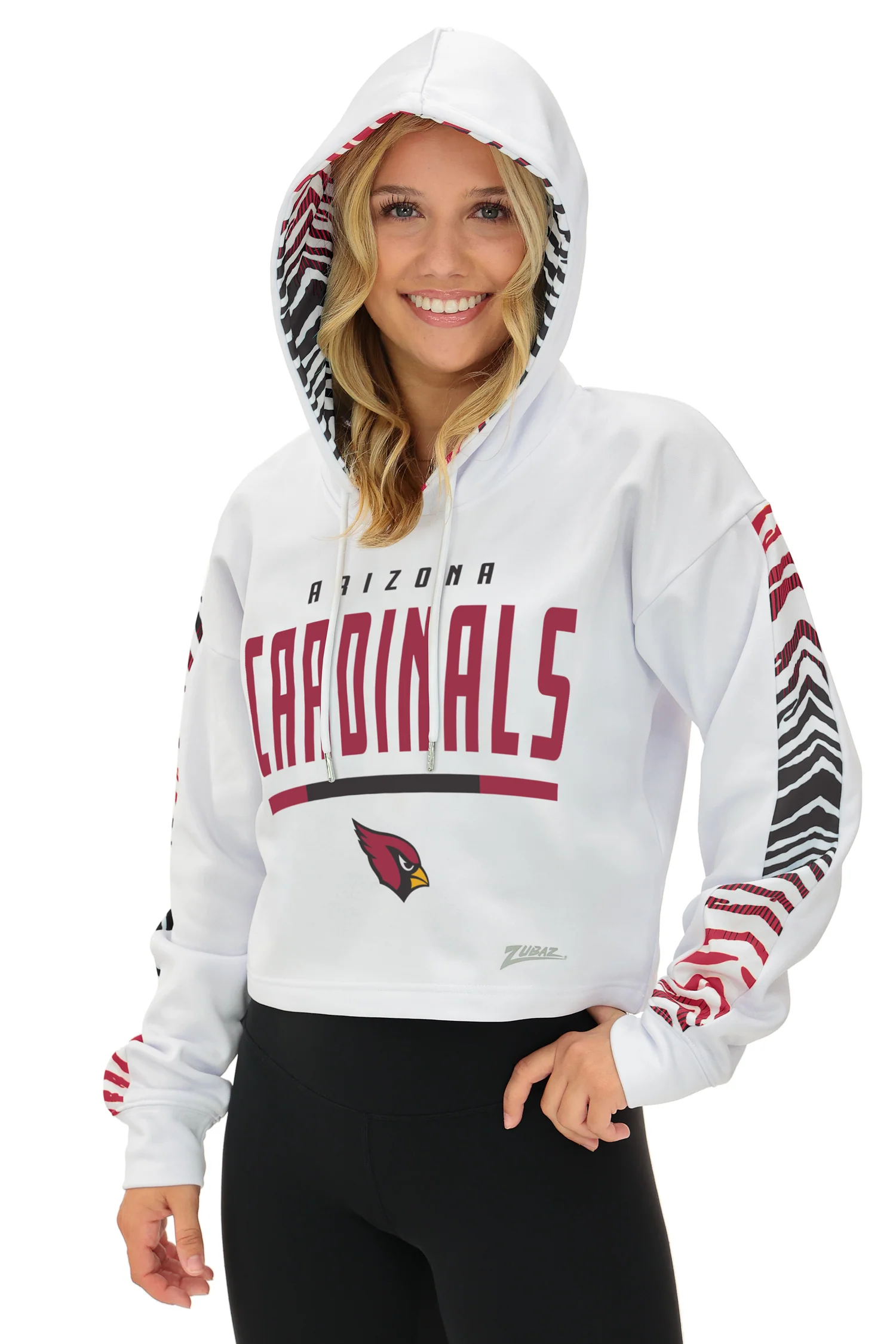 Zubaz NFL Women's Linebacker Zebra Ombre Crop Top Hoodie, ARIZONA CARDINALS - Image 7