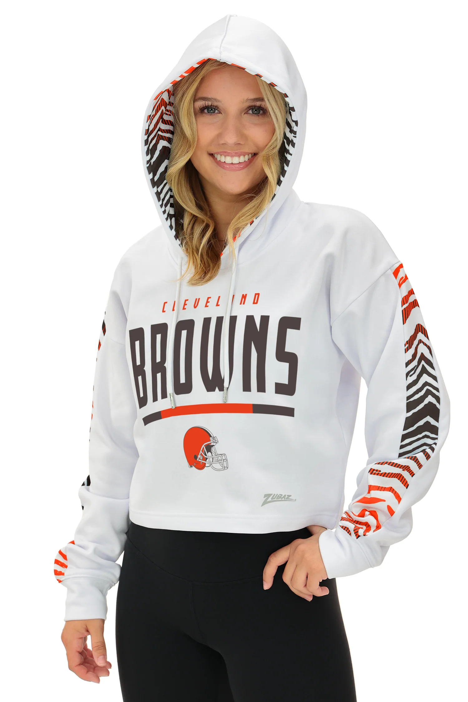 Zubaz NFL Women's Linebacker Zebra Ombre Crop Top Hoodie, CLEVELAND BROWNS - Image 37