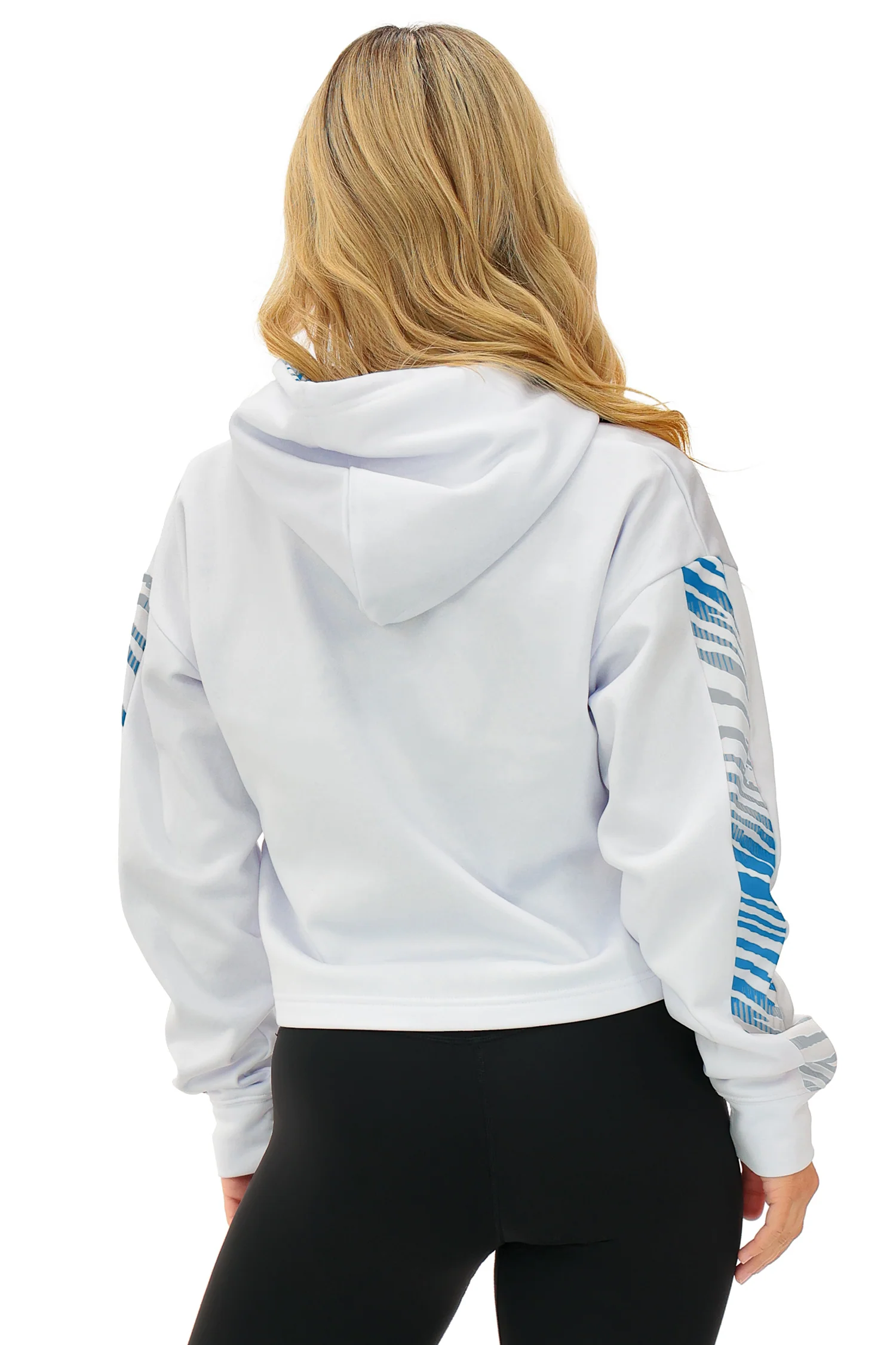 Zubaz NFL Women's Linebacker Zebra Ombre Crop Top Hoodie, DETROIT LIONS - Image 9