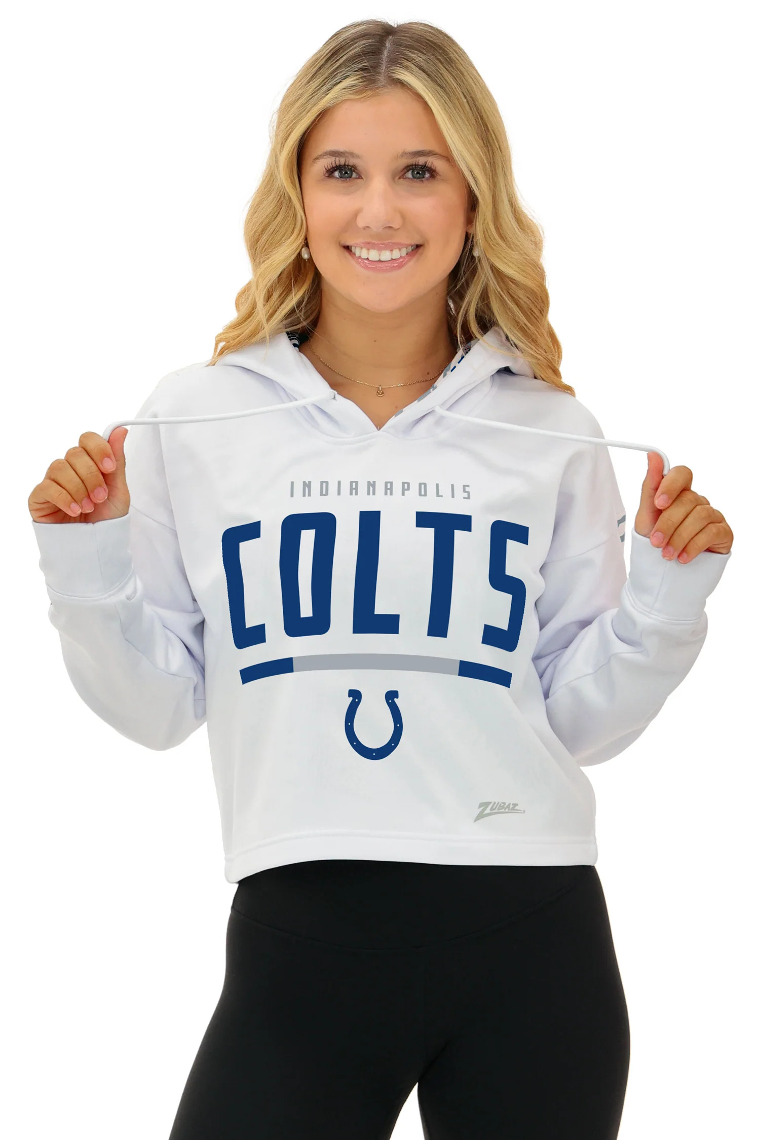 Zubaz NFL Women's Linebacker Zebra Ombre Crop Top Hoodie, INDIANAPOLIS COLTS - Image 3