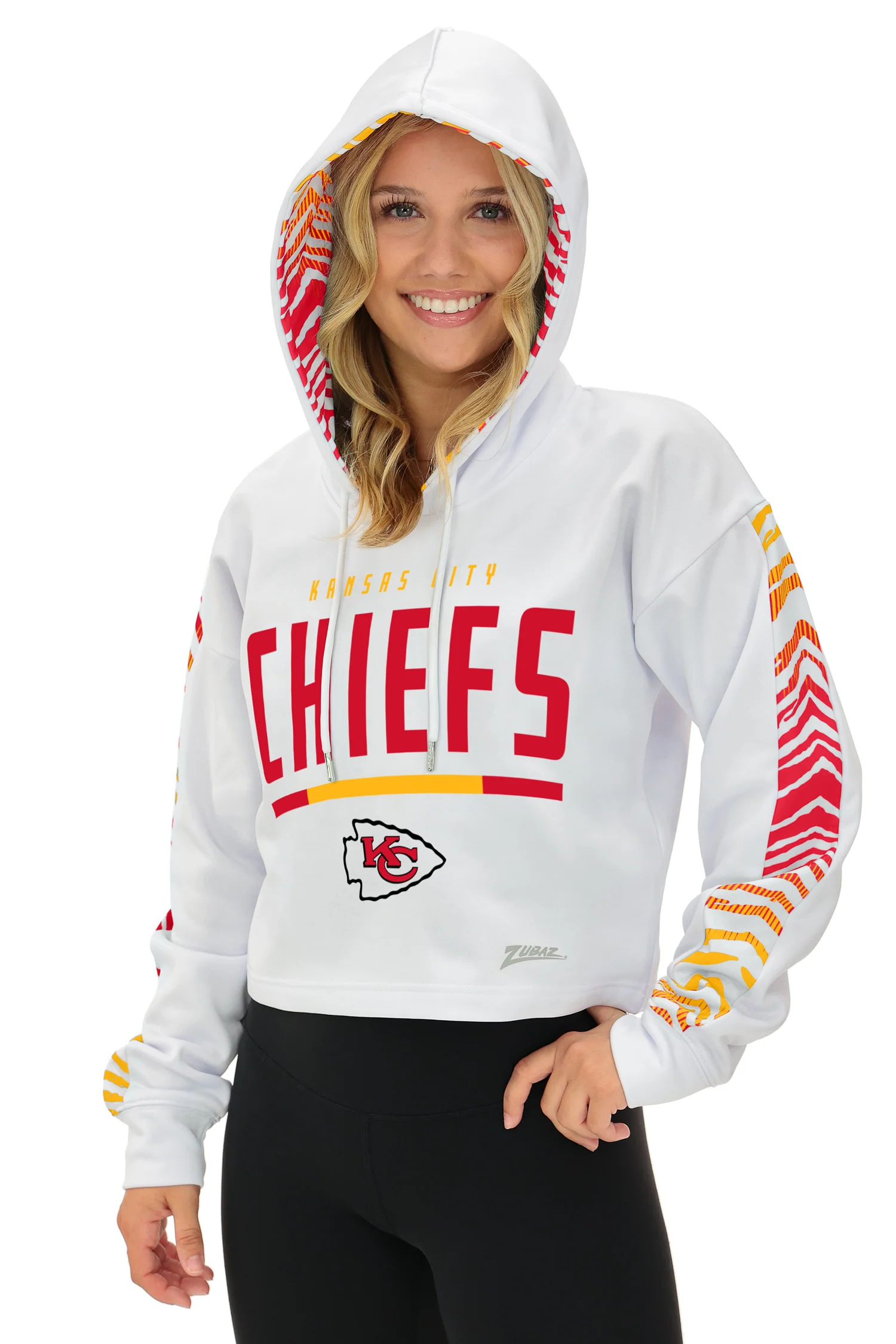 Zubaz NFL Women's Linebacker Zebra Ombre Crop Top Hoodie, KANSAS CITY CHIEFS - Image 2