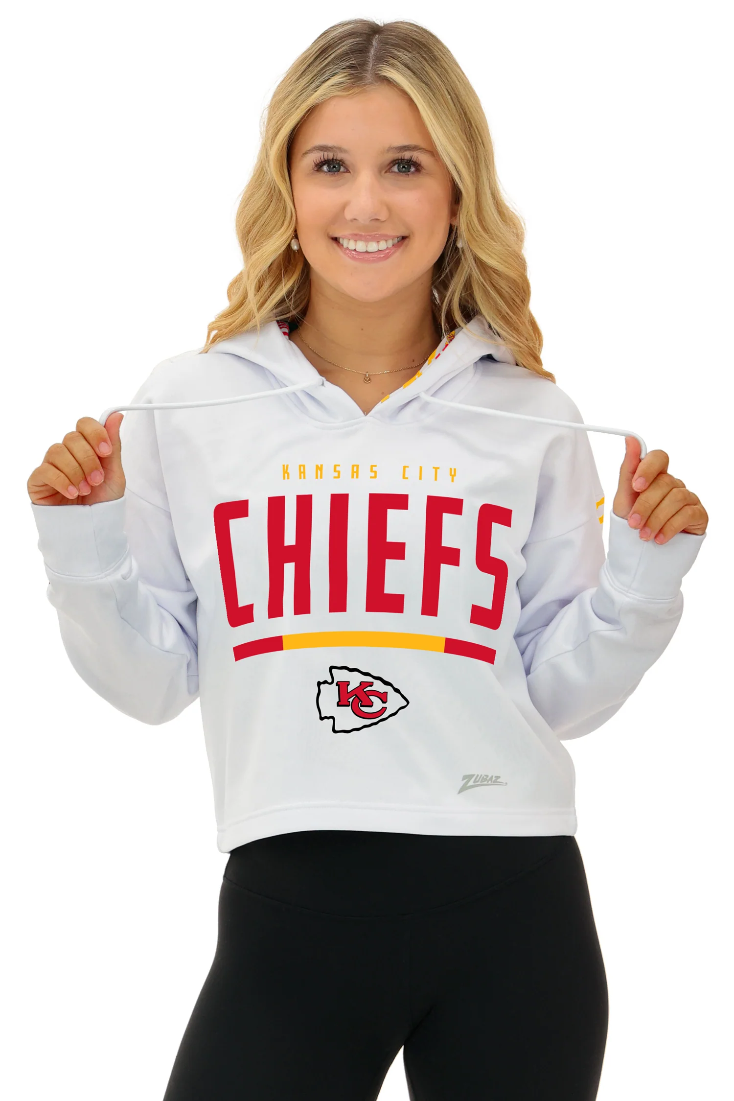 Zubaz NFL Women's Linebacker Zebra Ombre Crop Top Hoodie, KANSAS CITY CHIEFS - Image 8