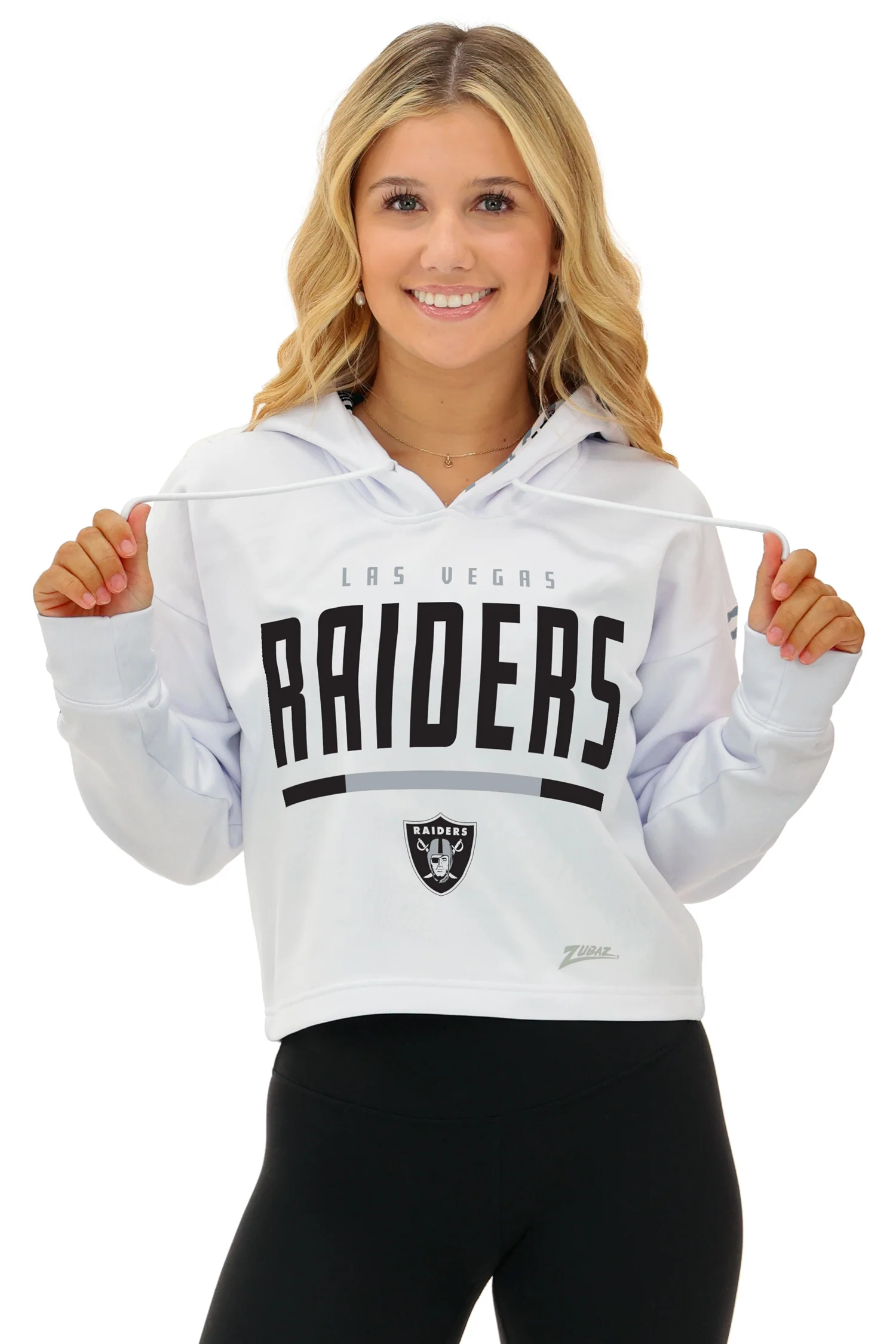 Zubaz NFL Women's Linebacker Zebra Ombre Crop Top Hoodie, LAS VEGAS RAIDERS - Image 3