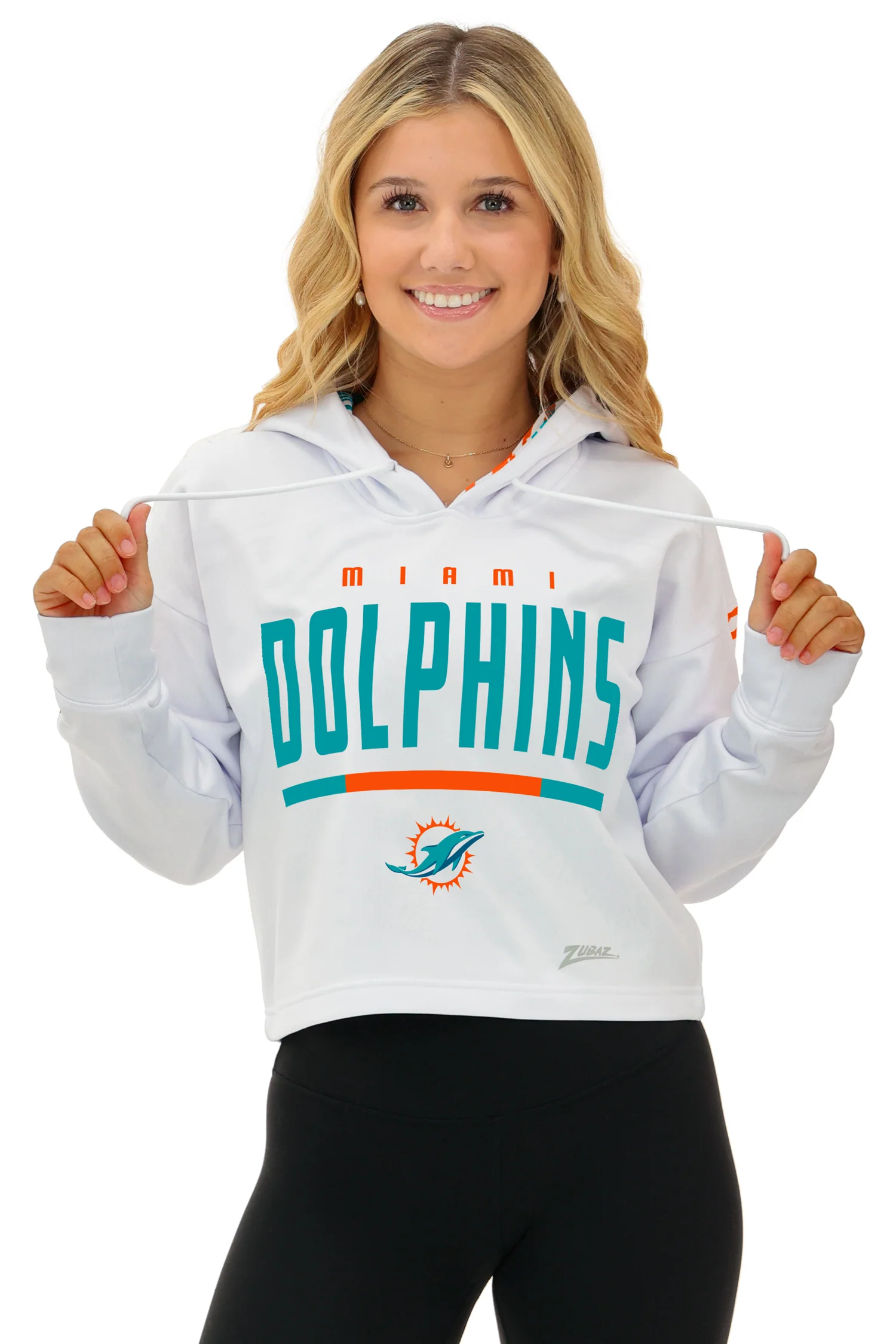 Zubaz NFL Women's Linebacker Zebra Ombre Crop Top Hoodie, MIAMI DOLPHINS - Image 12