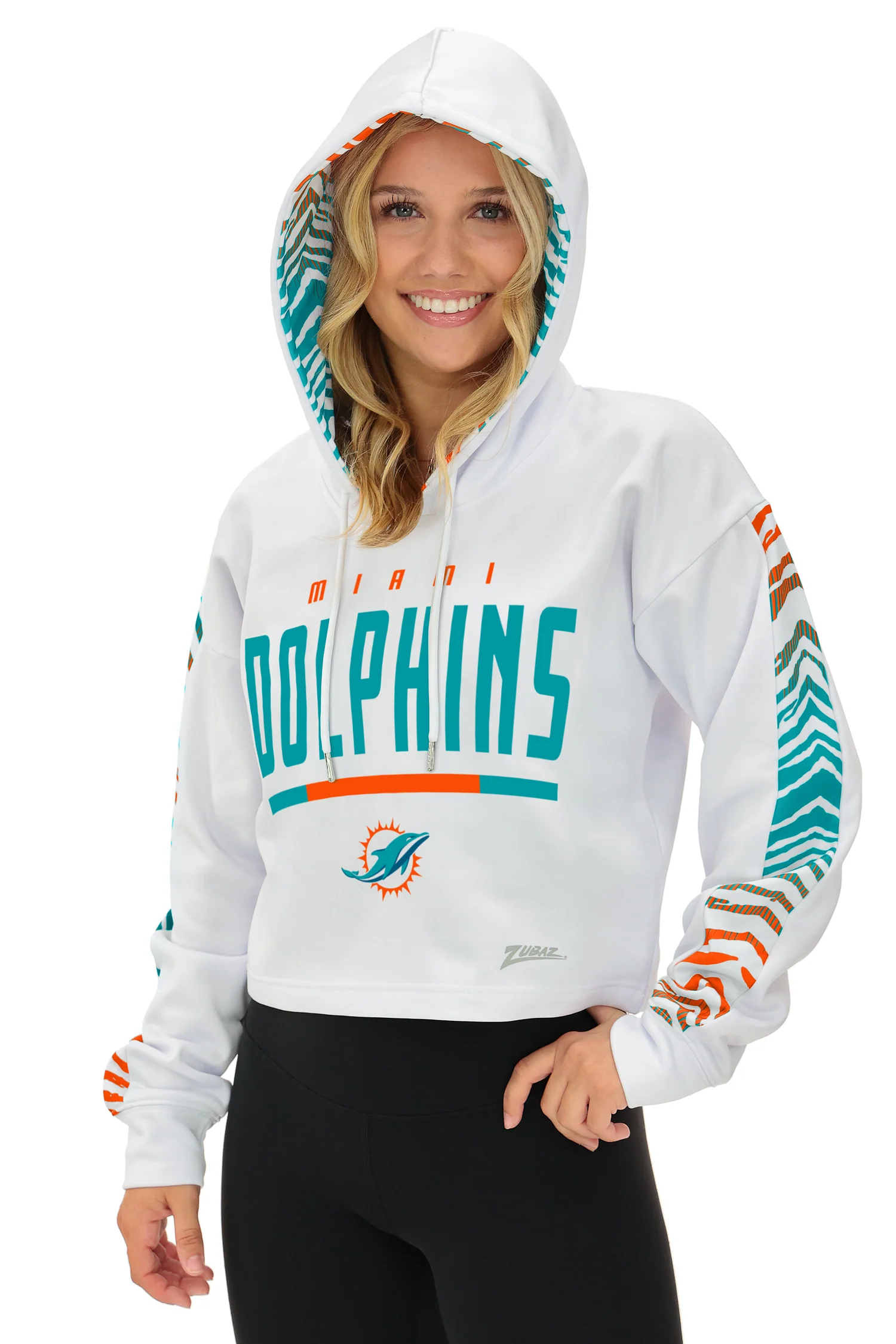 Zubaz NFL Women's Linebacker Zebra Ombre Crop Top Hoodie, MIAMI DOLPHINS - Image 21
