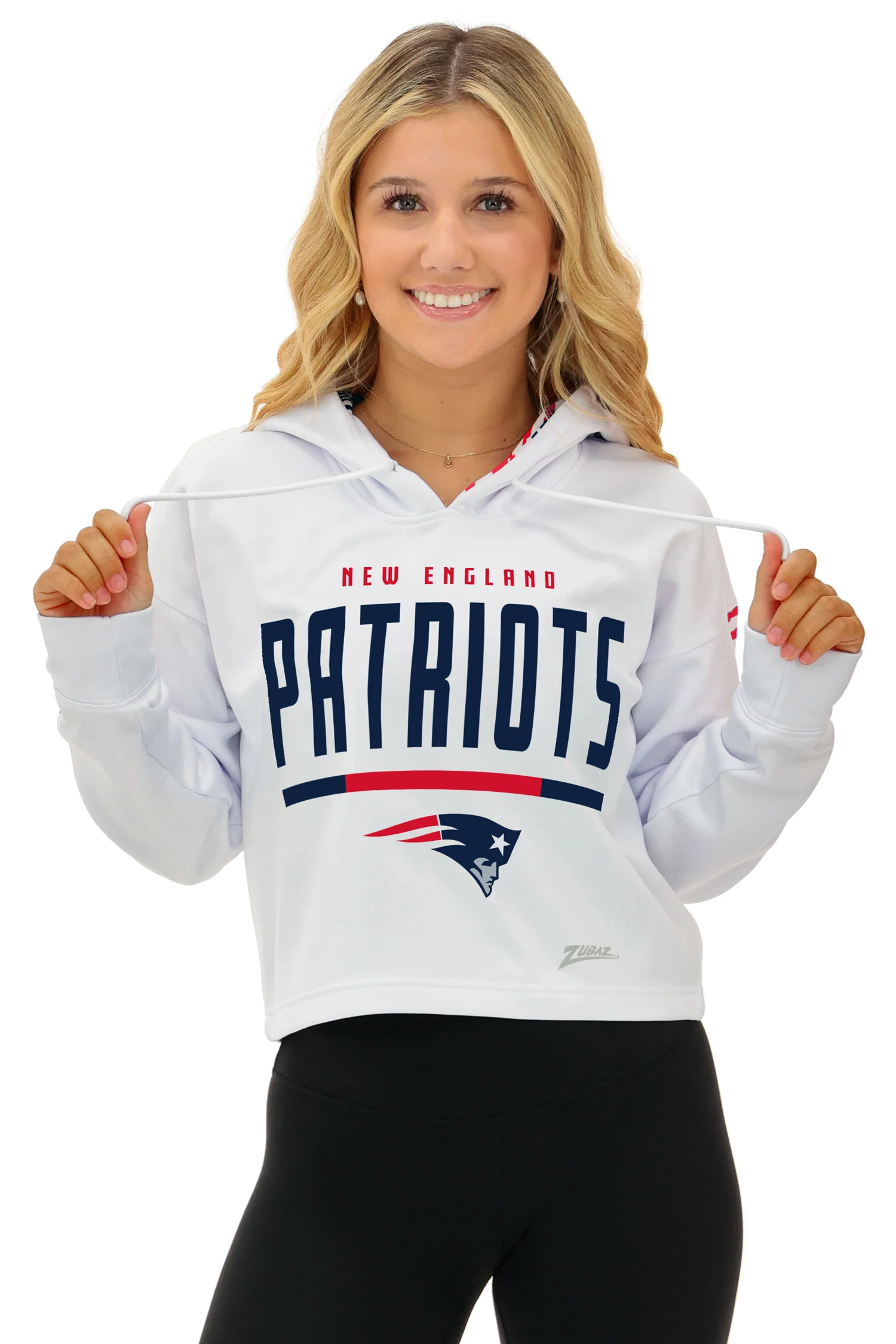 Zubaz NFL Women's Linebacker Zebra Ombre Crop Top Hoodie, NEW ENGLAND PATRIOTS - Image 2