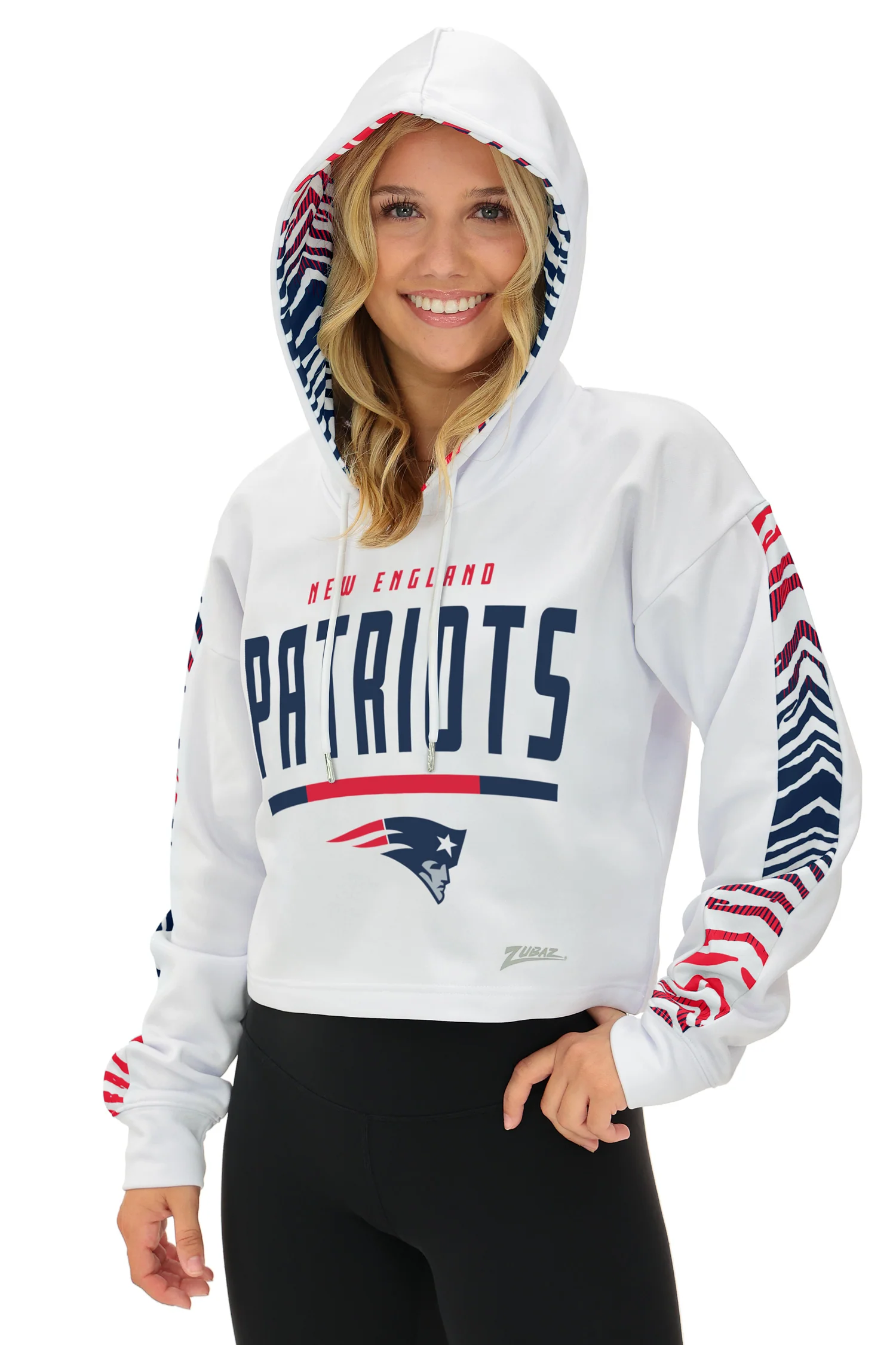 Zubaz NFL Women's Linebacker Zebra Ombre Crop Top Hoodie, NEW ENGLAND PATRIOTS - Image 26