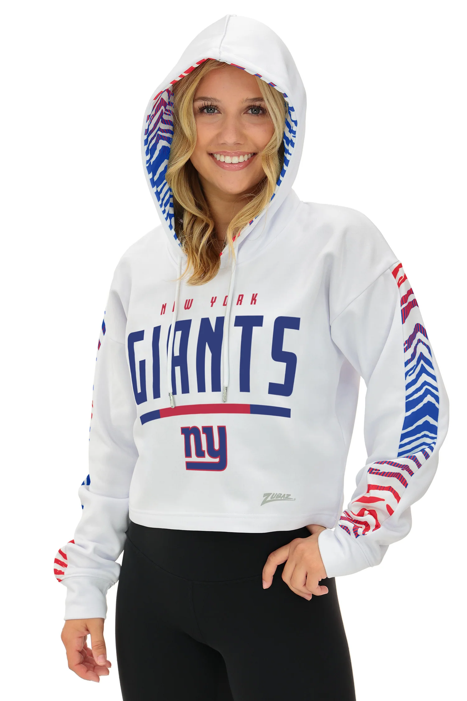 Zubaz NFL Women's Linebacker Zebra Ombre Crop Top Hoodie, NEW YORK GIANTS - Image 16
