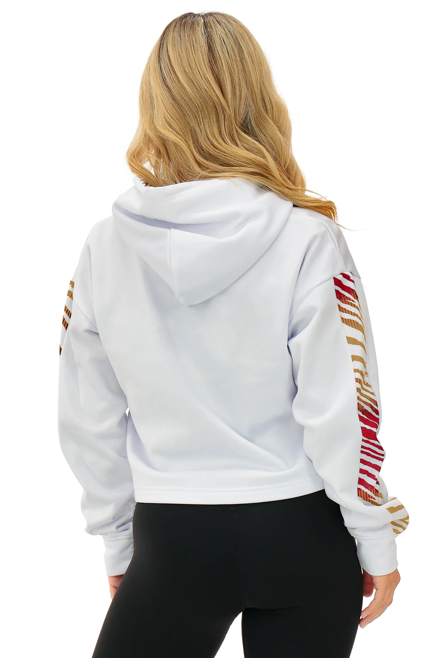 Zubaz NFL Women's Linebacker Zebra Ombre Crop Top Hoodie, SAN FRANCISCO 49ERS - Image 13