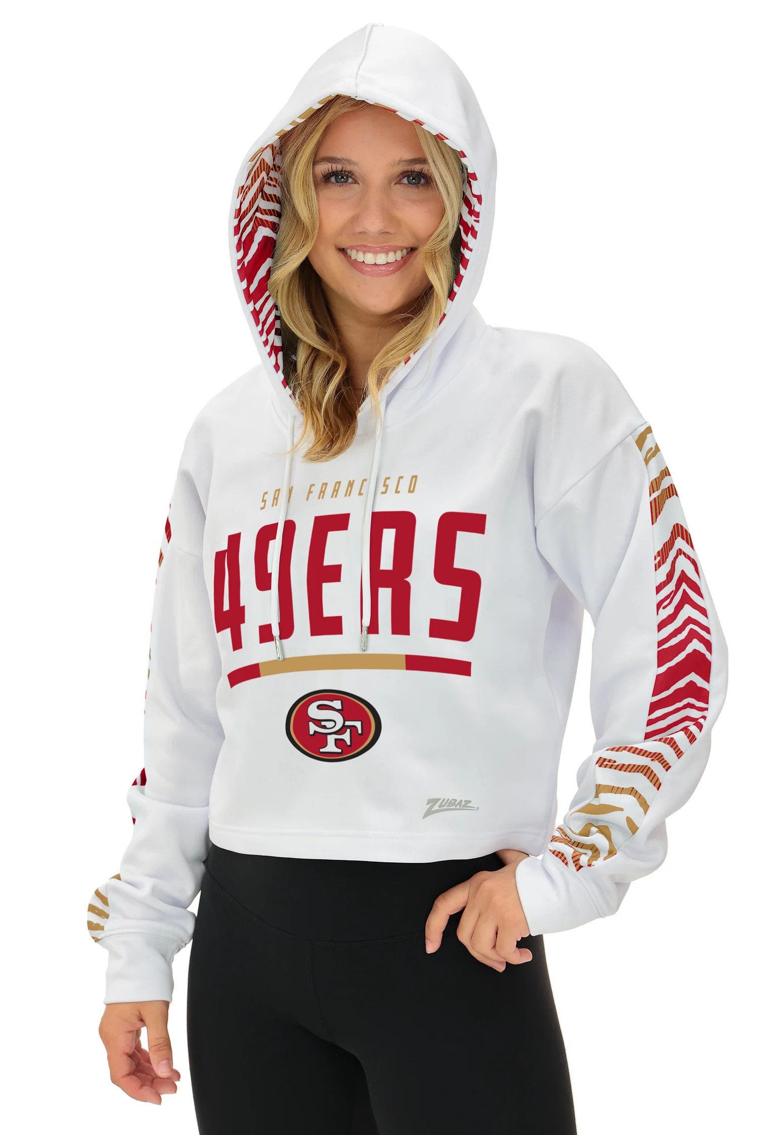 Zubaz NFL Women's Linebacker Zebra Ombre Crop Top Hoodie, SAN FRANCISCO 49ERS - Image 21