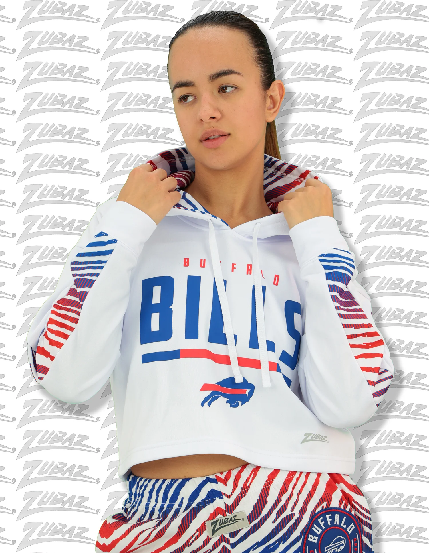 Zubaz NFL Women's Linebacker Zebra Ombre Crop Top Hoodie, SAN FRANCISCO 49ERS - Image 5