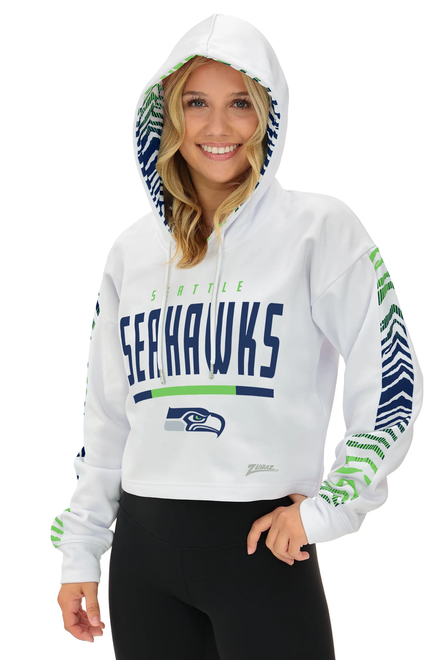Zubaz NFL Women's Linebacker Zebra Ombre Crop Top Hoodie, SEATTLE SEAHAWKS - Image 21