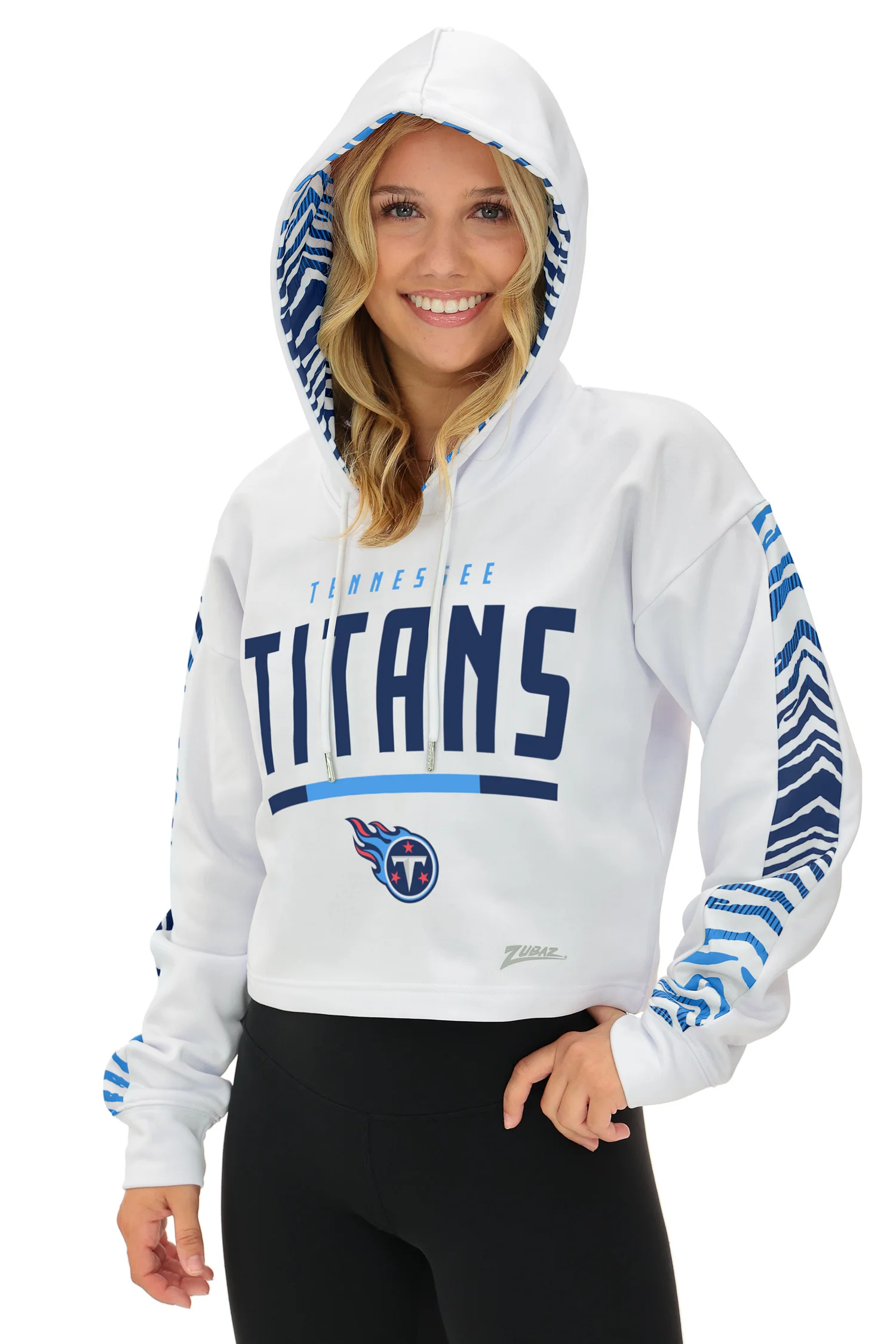 Zubaz NFL   Women's Linebacker Zebra Ombre Crop Top Hoodie, TENNESSEE TITANS - Image 26