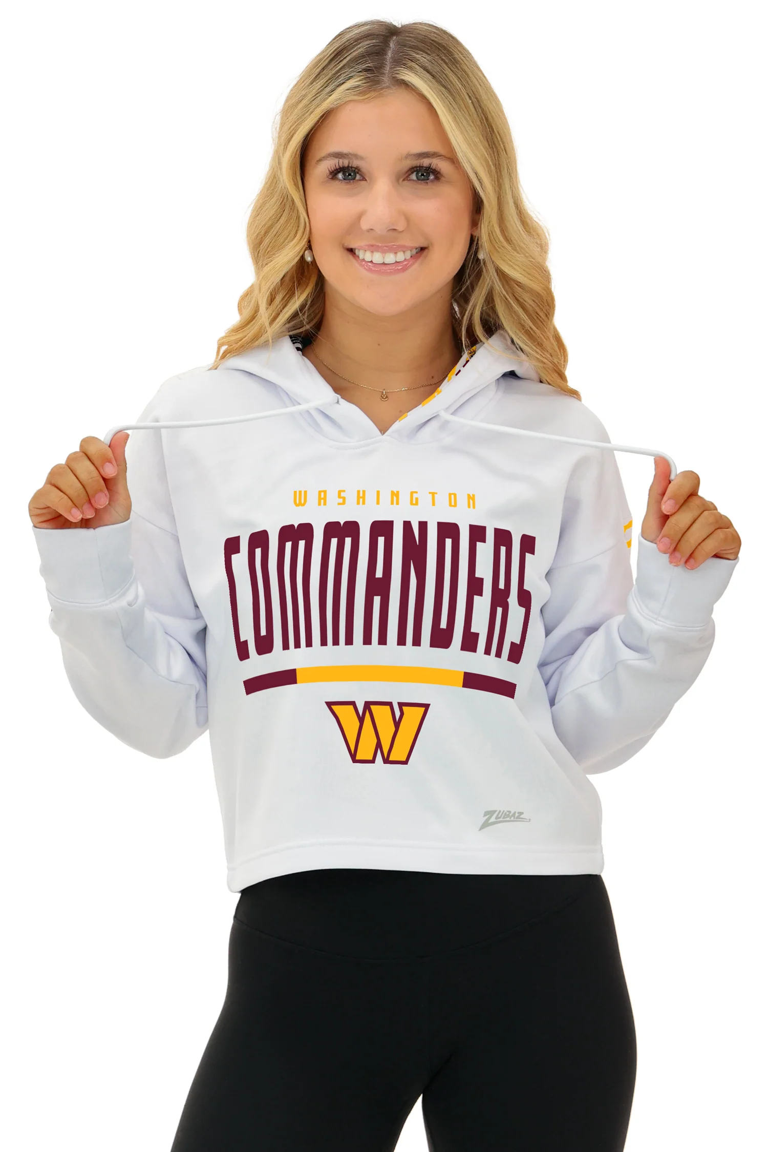 Zubaz NFL Women's Linebacker Zebra Ombre Crop Top Hoodie, WASHINGTON COMMANDERS - Image 2