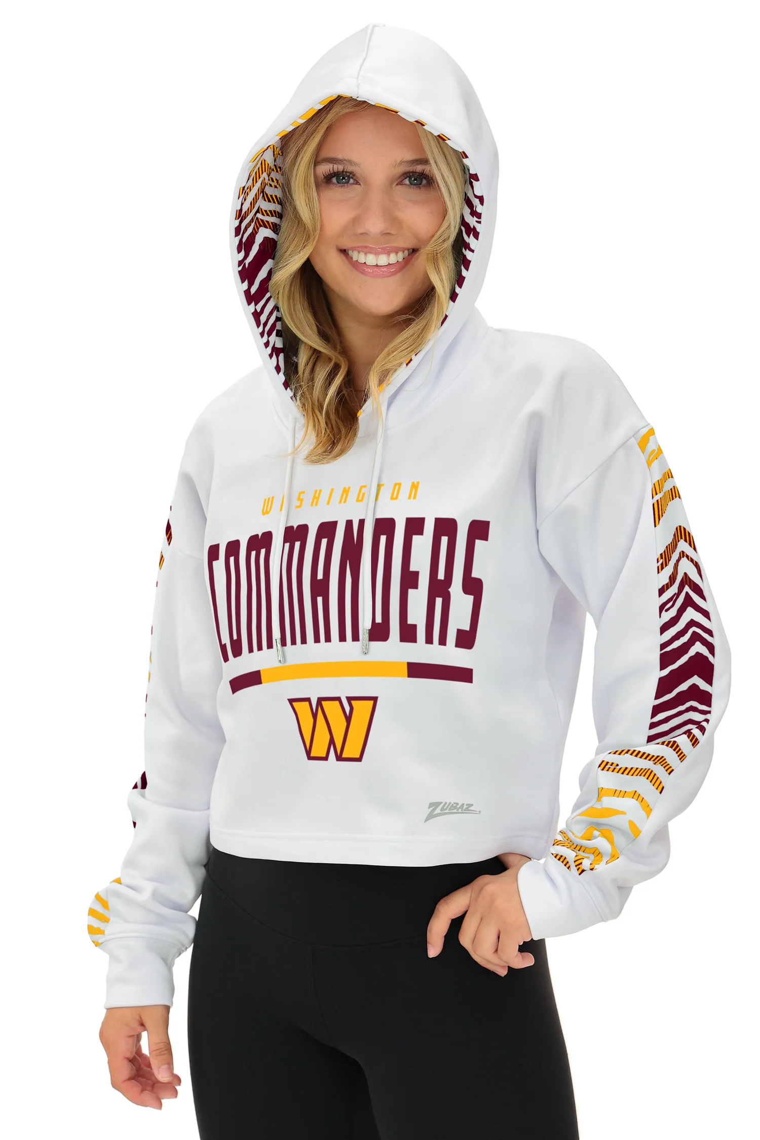 Zubaz NFL Women's Linebacker Zebra Ombre Crop Top Hoodie, WASHINGTON COMMANDERS - Image 36