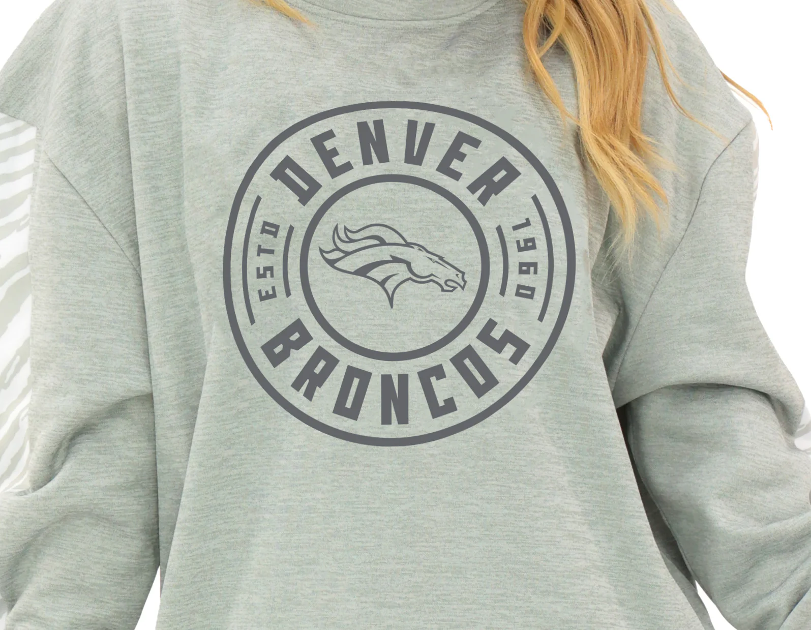 Zubaz NFL Women's Offense 2 Color Tonal Zebra Arm Panels Crewneck with Pockets, DENVER BRONCOS - Image 38